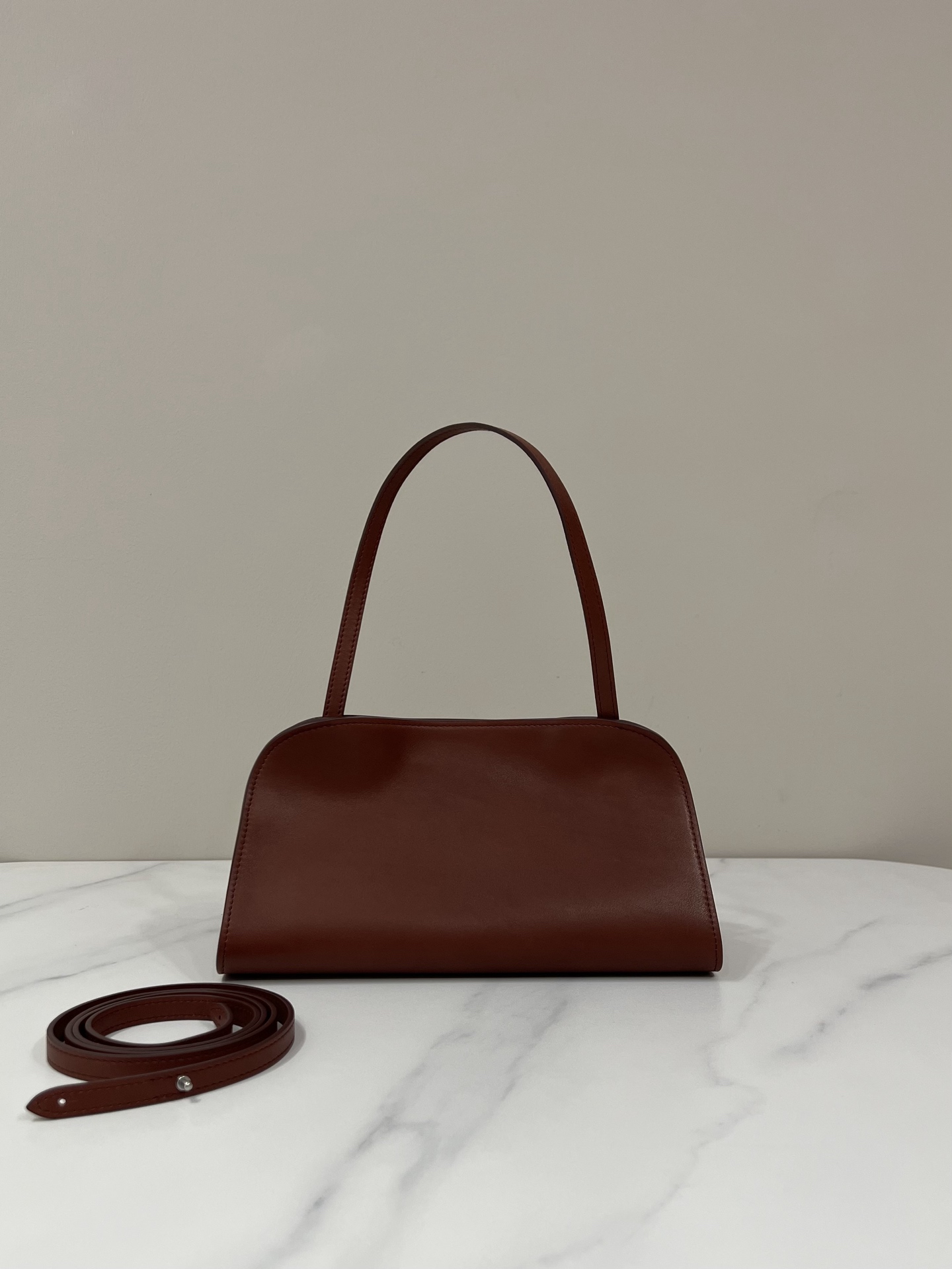 Peggy Handbag Date Brown Structured Clutch Detachable Shoulder Strap Magnetic Closure