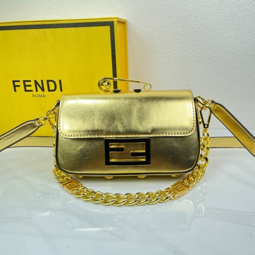 Fendi Baguette Bag in Gold Nappa Leather with Chain Detail and Shoulder Strap 1 Fendi Baguette Bag in Gold Nappa Leather with Chain Detail and Shoulder Strap
