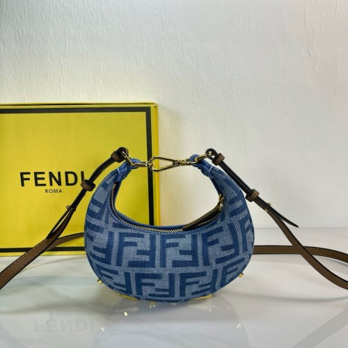 Fendi Fendipraphy Denim Underarm Baguette with Embossed Logo, Size Medium 1 Fendi Fendipraphy Denim Underarm Baguette with Embossed Logo, Size Medium