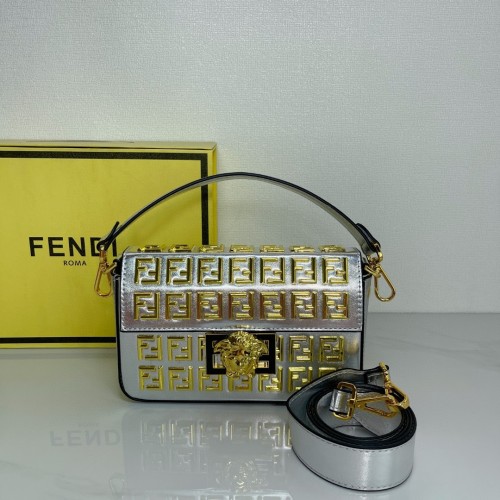 Versace by Fendi Baguette Mini Handbag Silver Leather FF Motif 1 Versace by Fendi Baguette Mini Handbag Silver Leather FF Motif