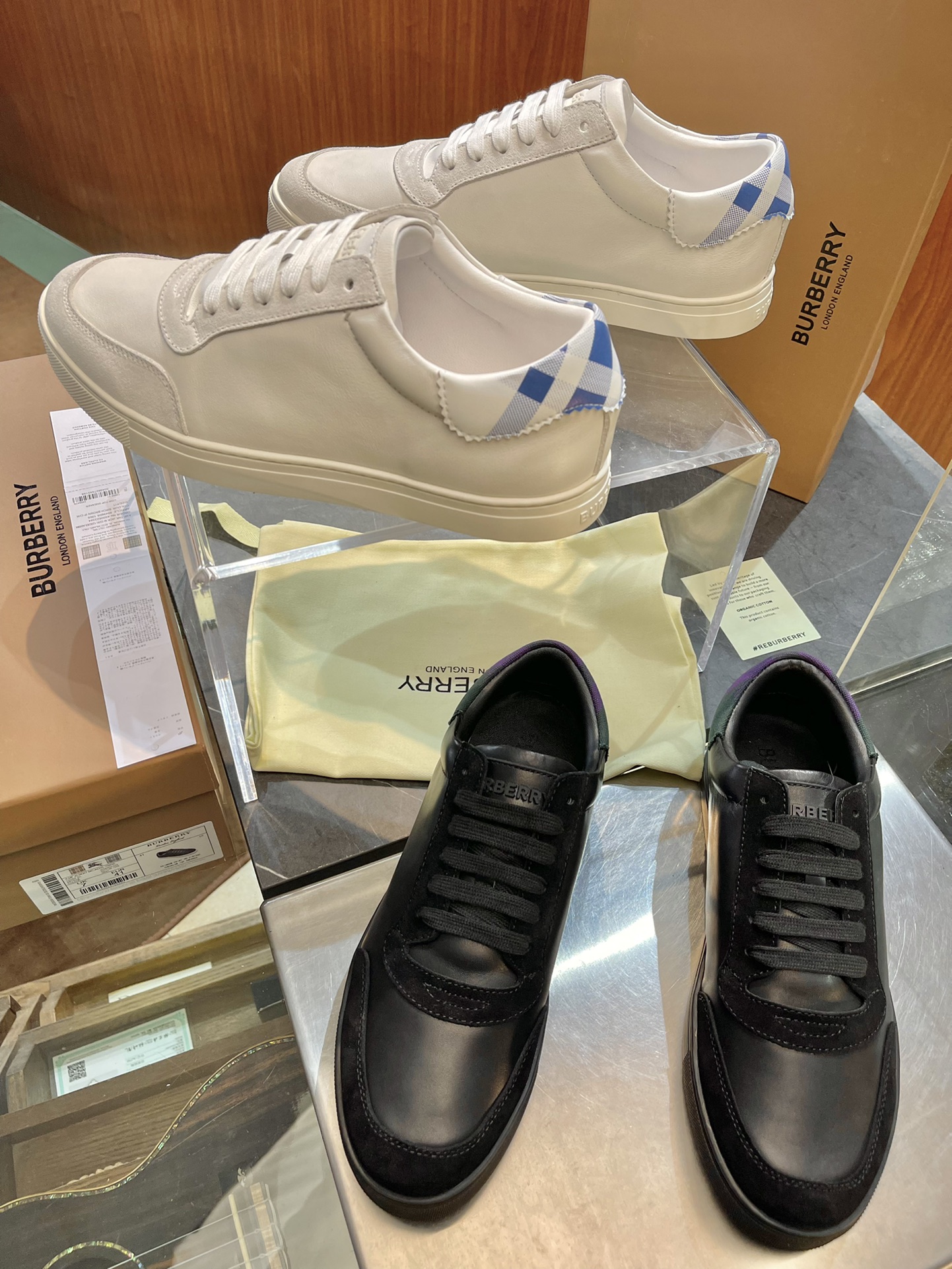 Zapatillas Burberry sólidas, calzado deportivo para hombre ♞ talla: 38 ~ 45 piel de becerro y ante blanco, co…