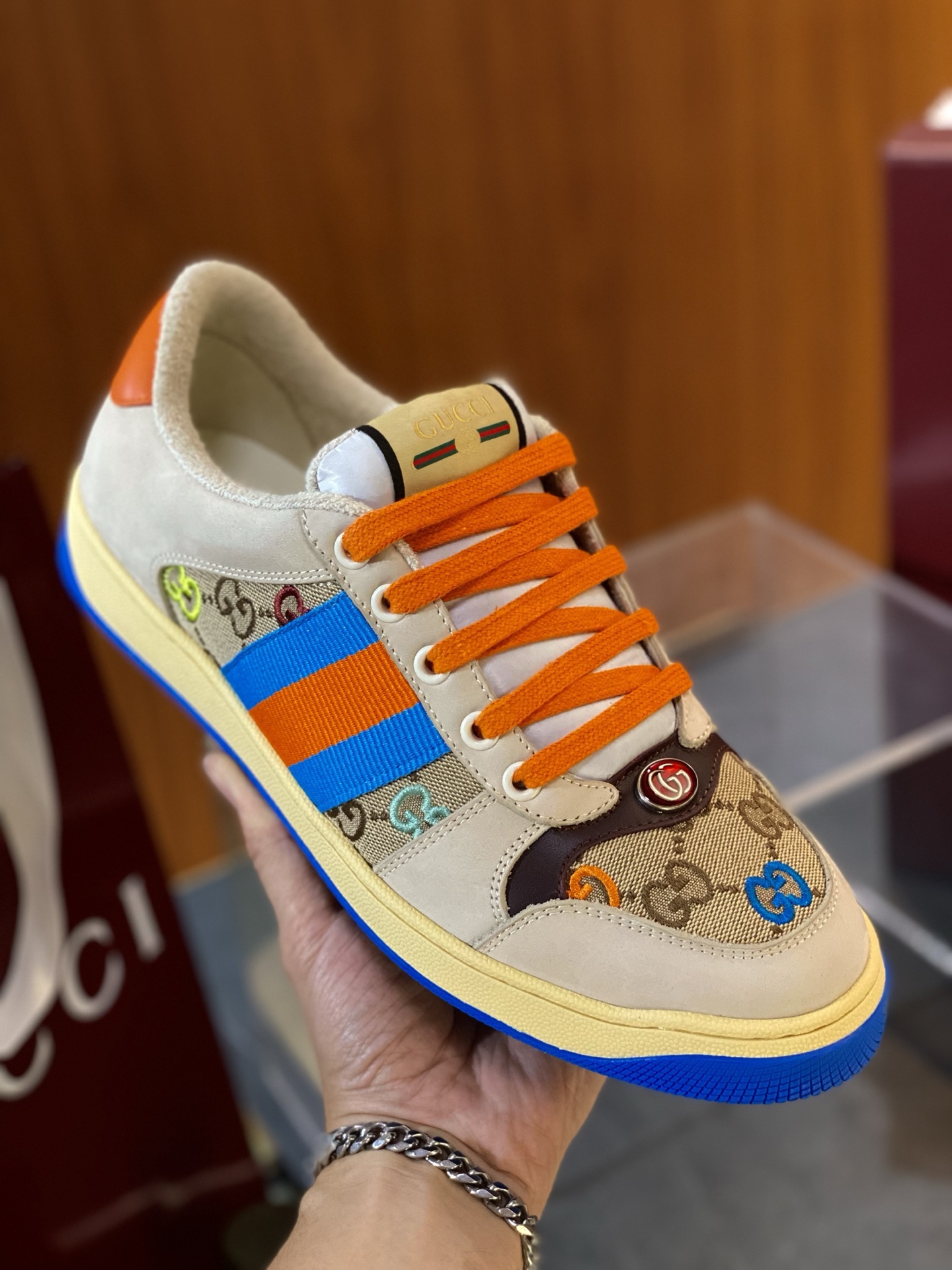 Gucci Screener Sneakers in Multicolor Canvas with Striped Web Detail 3 i1749732165341 8359 0 0