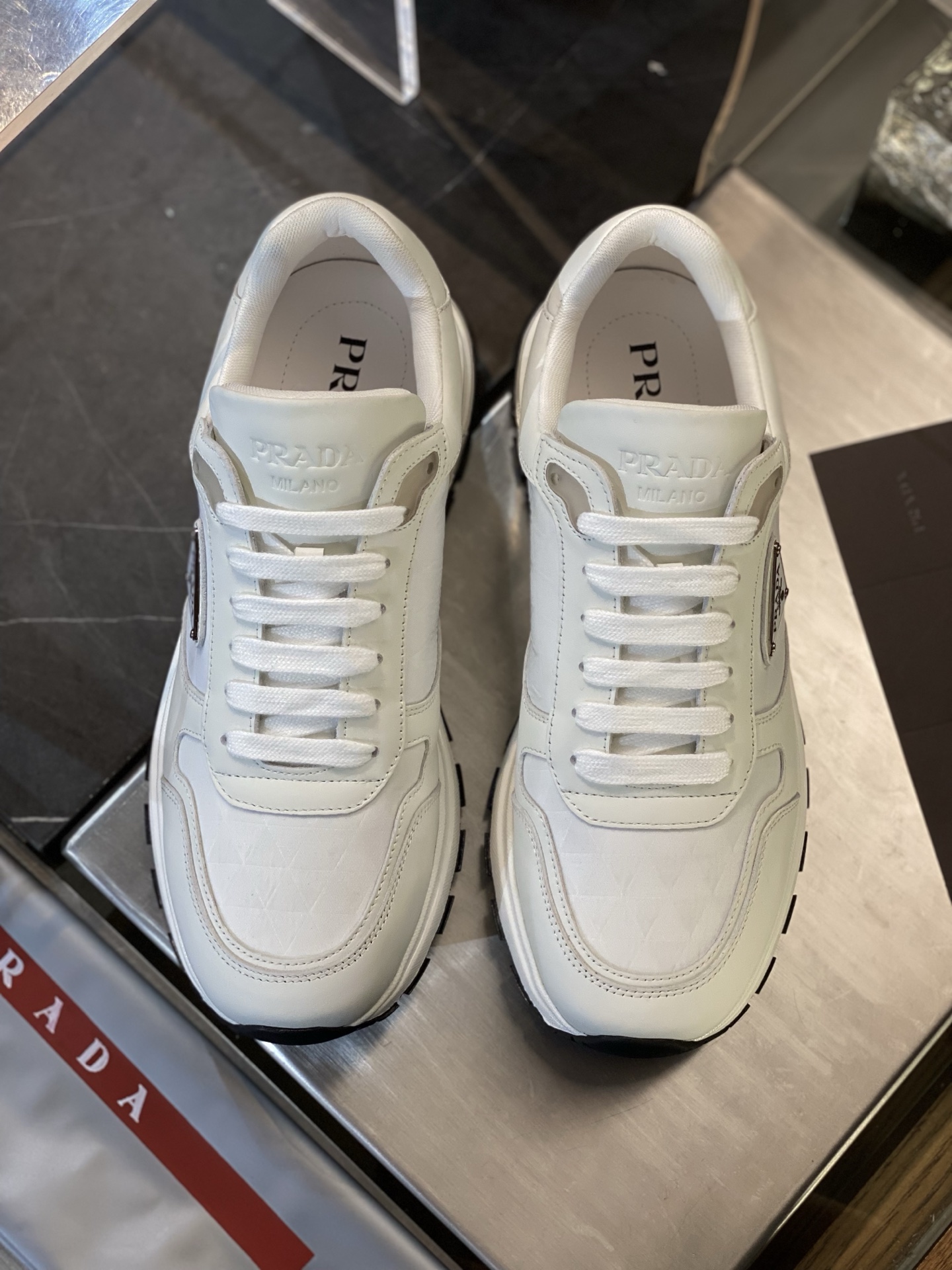 Prada Re-Nylon and Leather Sneakers - Black Lace-Up Athletic Shoes 9 i1751804026324 3520 0 6