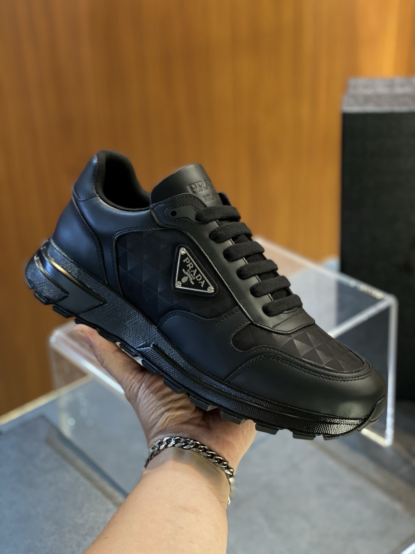 Prada Re-Nylon and Leather Sneakers - Black Lace-Up Athletic Shoes 3 i1751804026324 5556 0 0