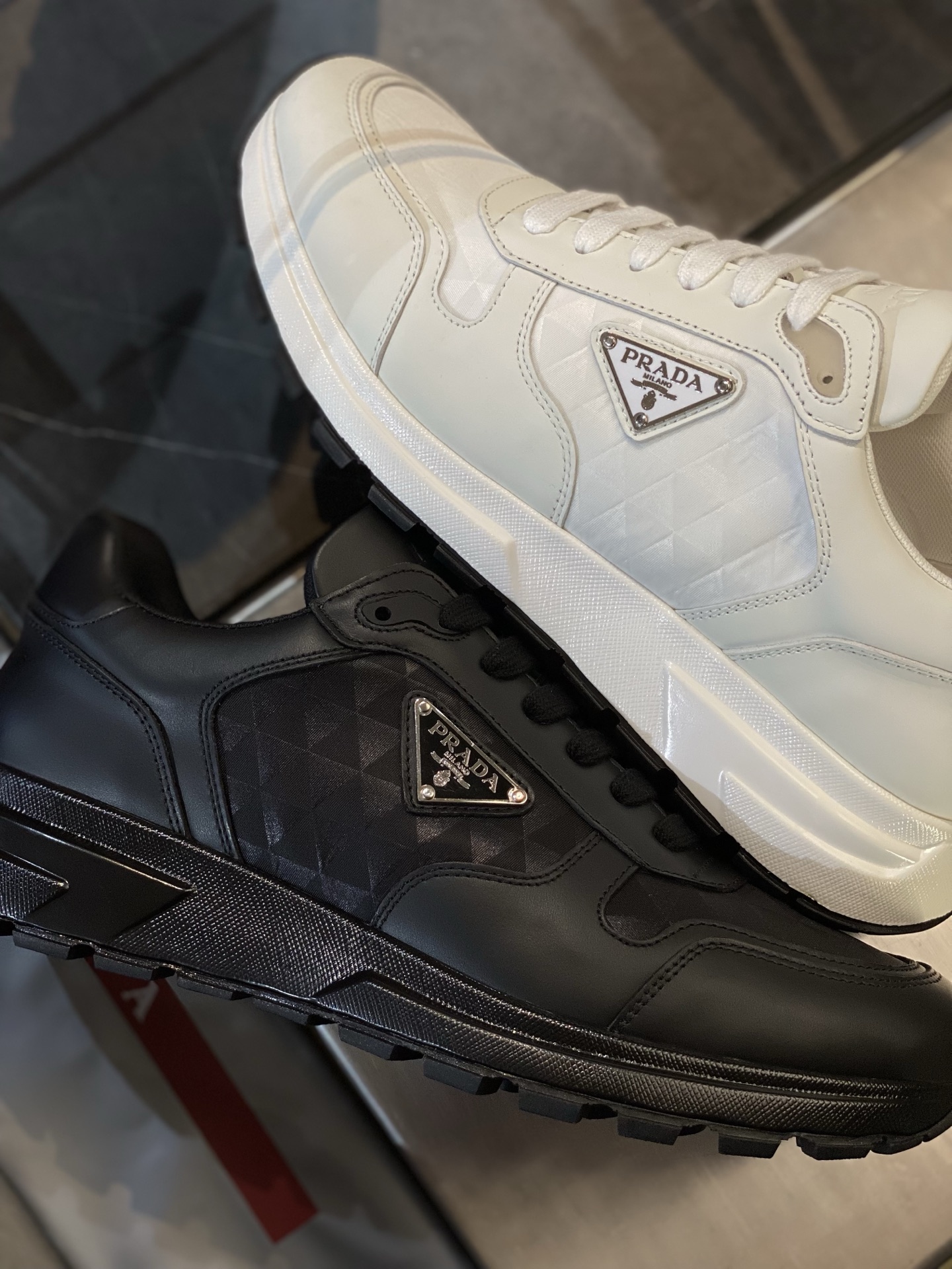 Prada Re-Nylon and Leather Sneakers - Black Lace-Up Athletic Shoes 6 i1751804026324 7631 0 8