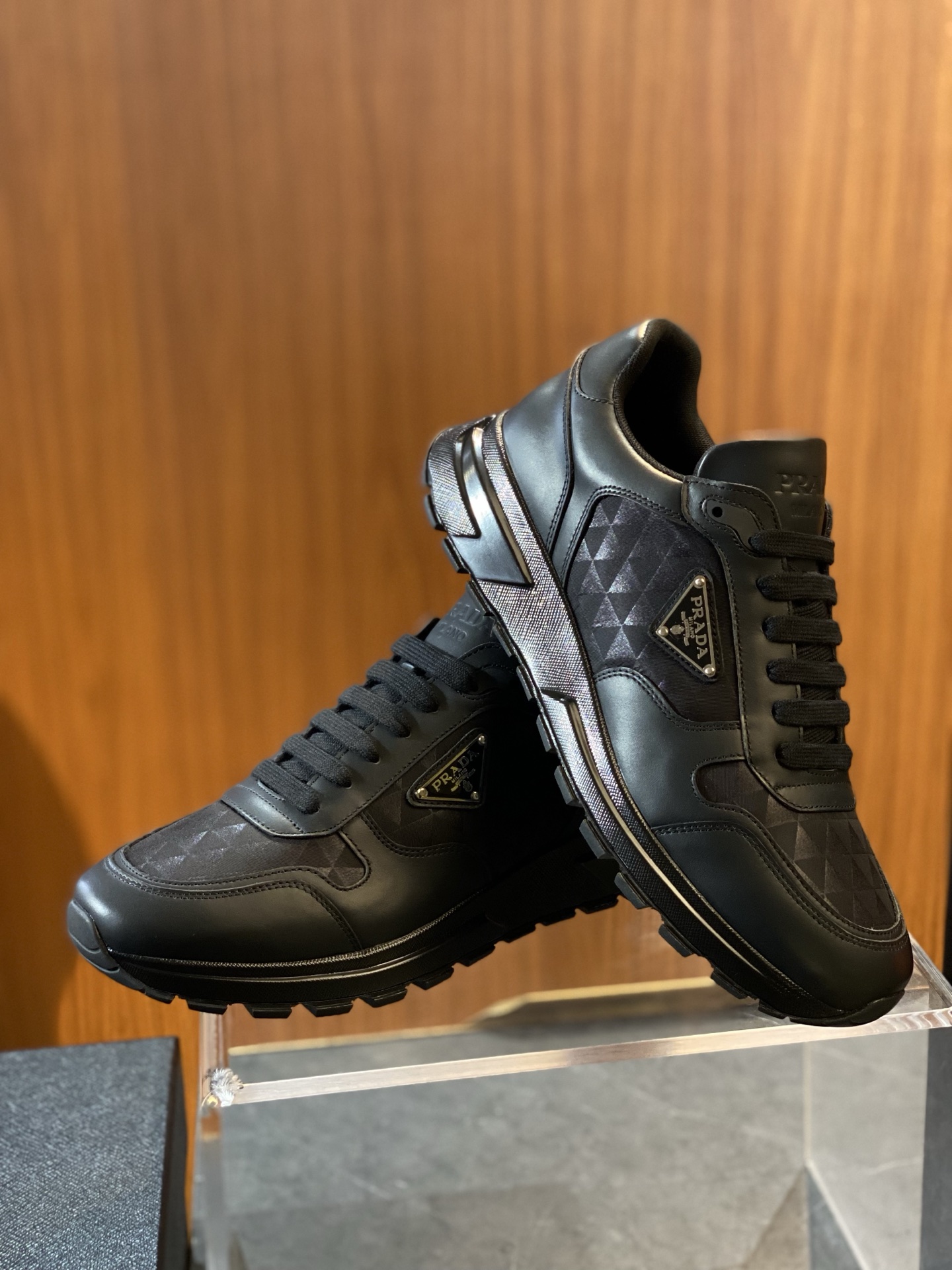 Prada Re-Nylon and Leather Sneakers - Black Lace-Up Athletic Shoes 5 i1751804026373 1298 0 3