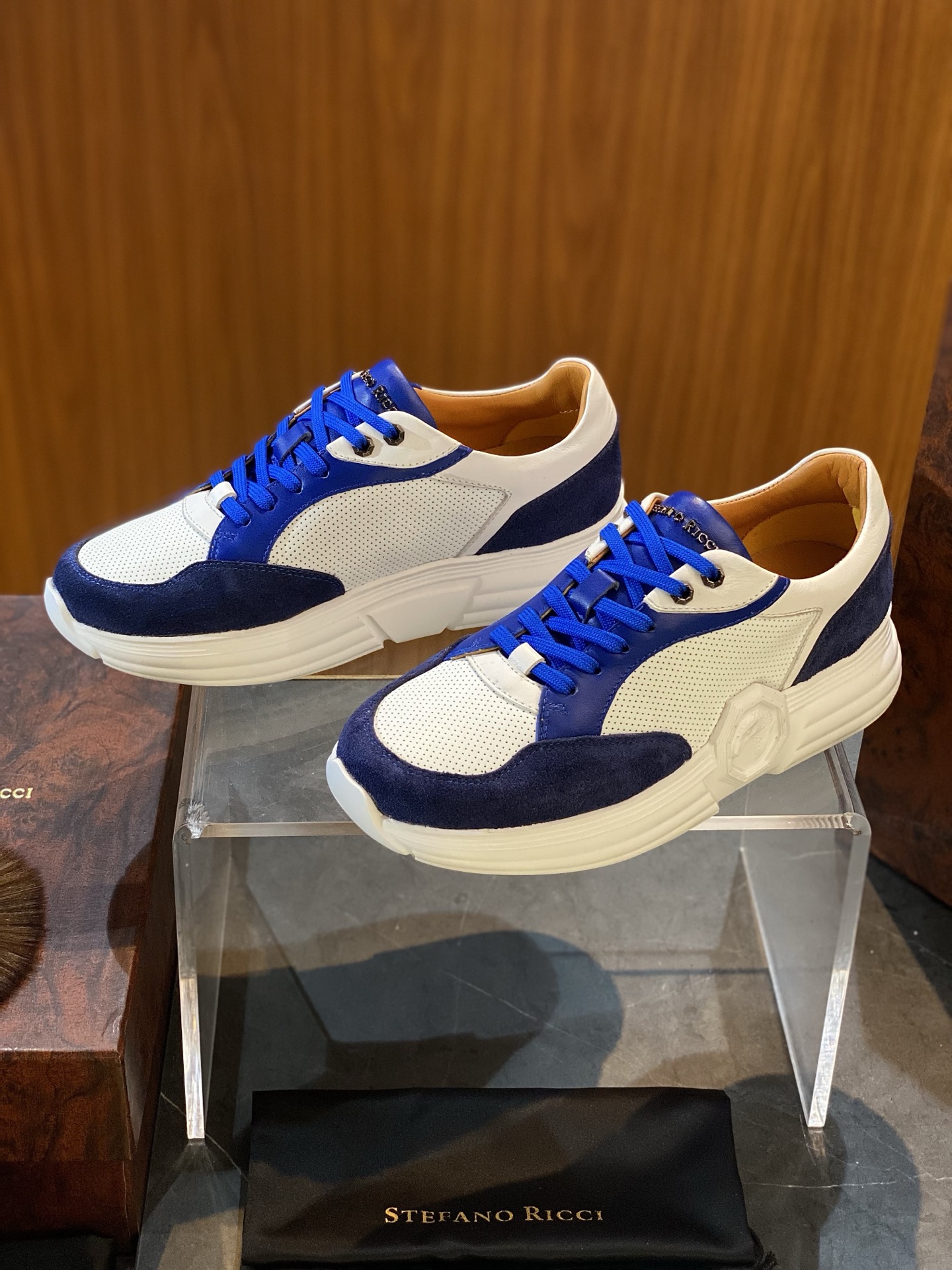Stefano Ricci Zapatillas Deportivas de Cuero y Ante Azul y Blanco para Hombre