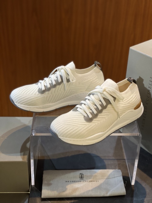 Brunello Cucinelli Men's White Knitted Lightweight Breathable Sneakers