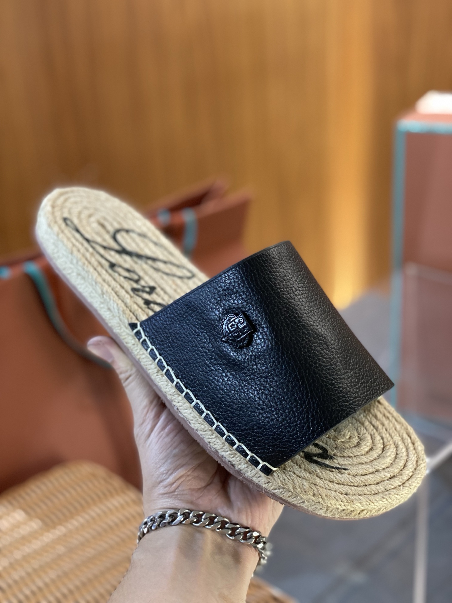 Espadrilles Tressées Homme en Cuir Noir Style Décontracté pour l'Été