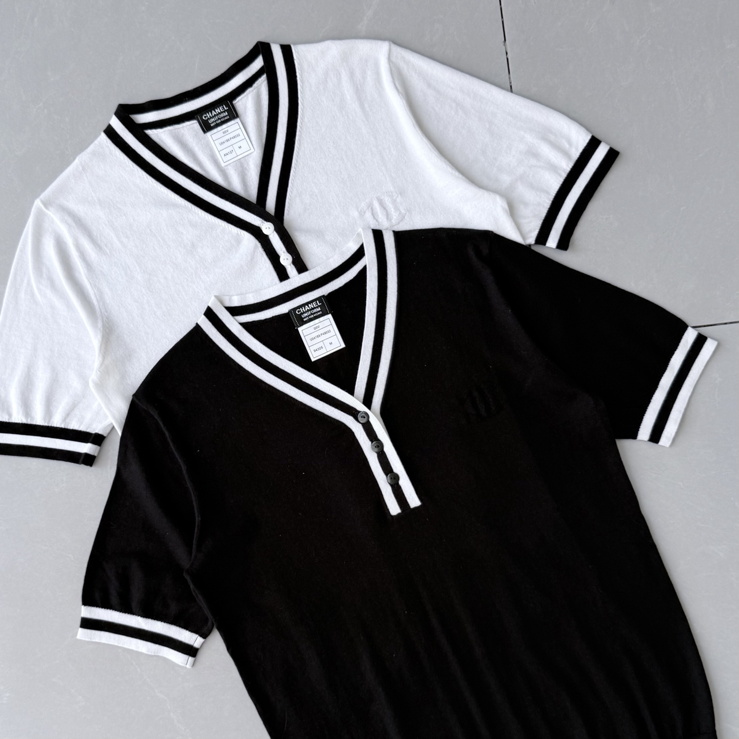 Chanel Women's Striped Trim Knit Short Sleeve Top - Soft & Comfortable 5 i1746803378384 8625 0 3