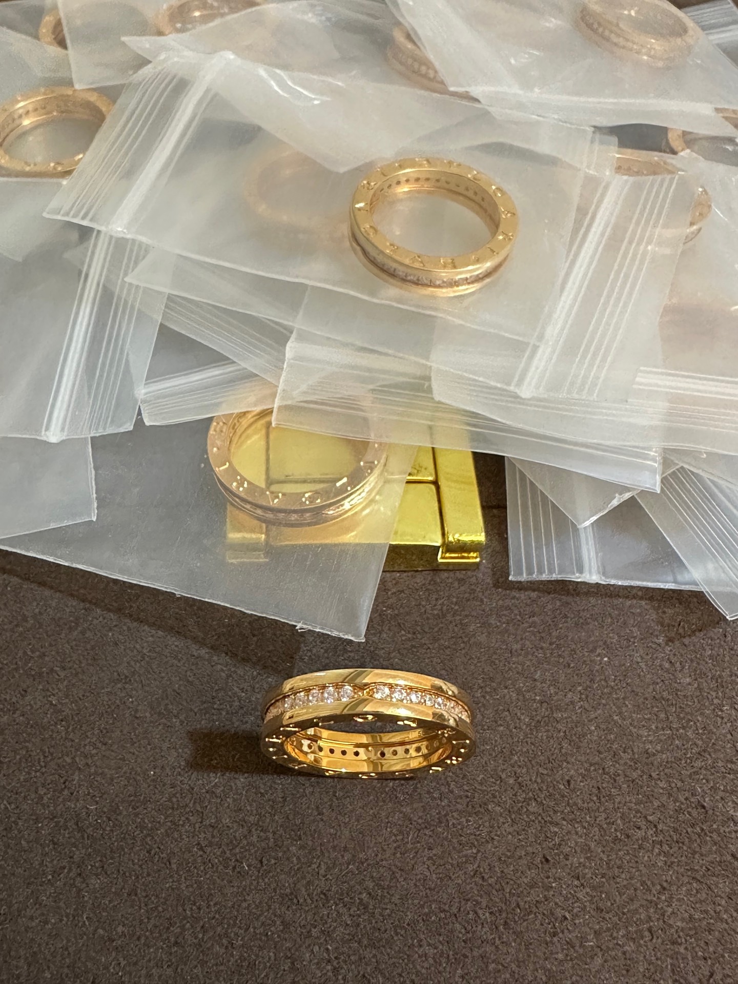 纯银顶级版宝格丽玫瑰金单排钻戒指