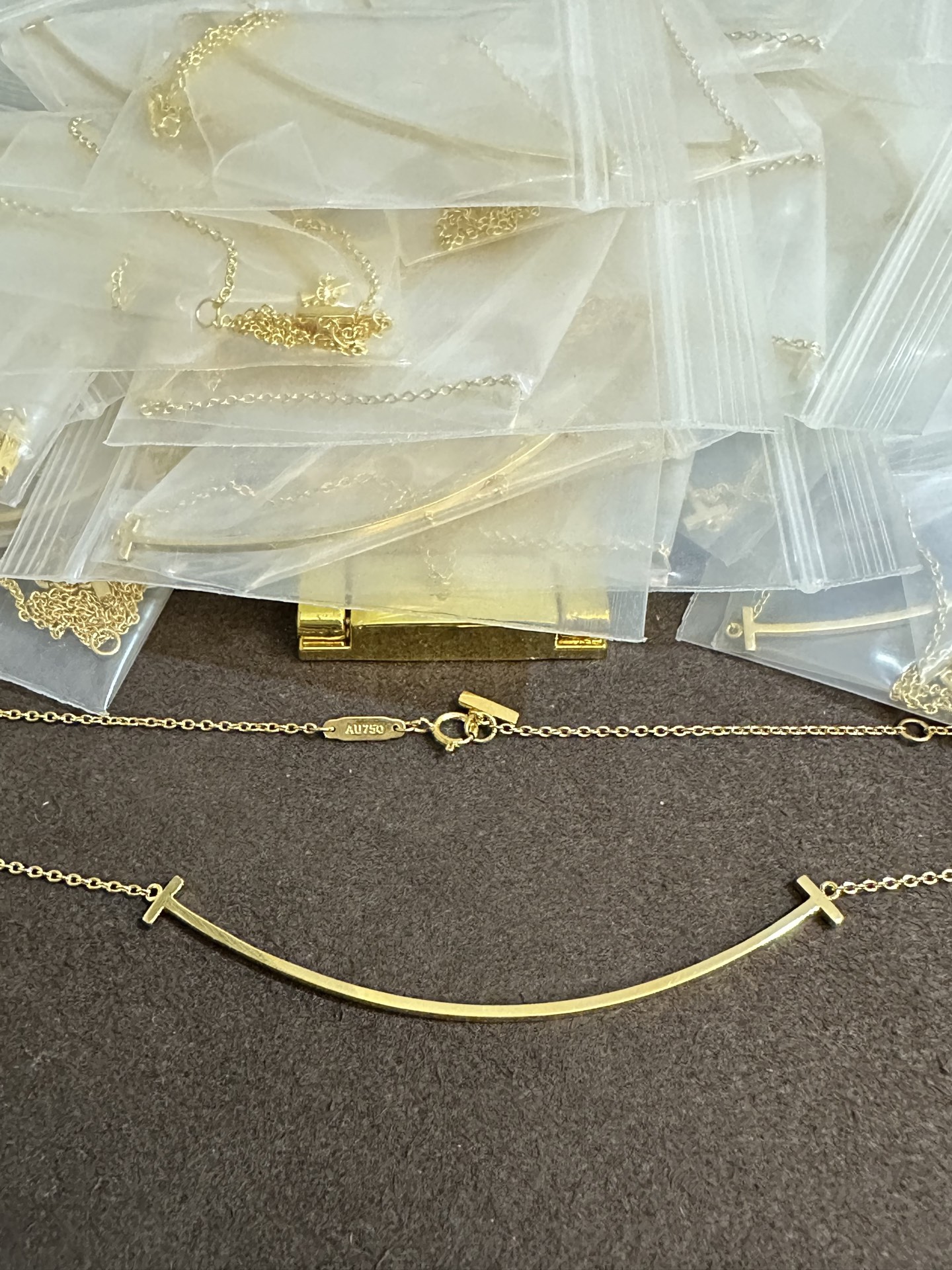 纯银顶级版蒂芙尼大号笑脸金色光面项链