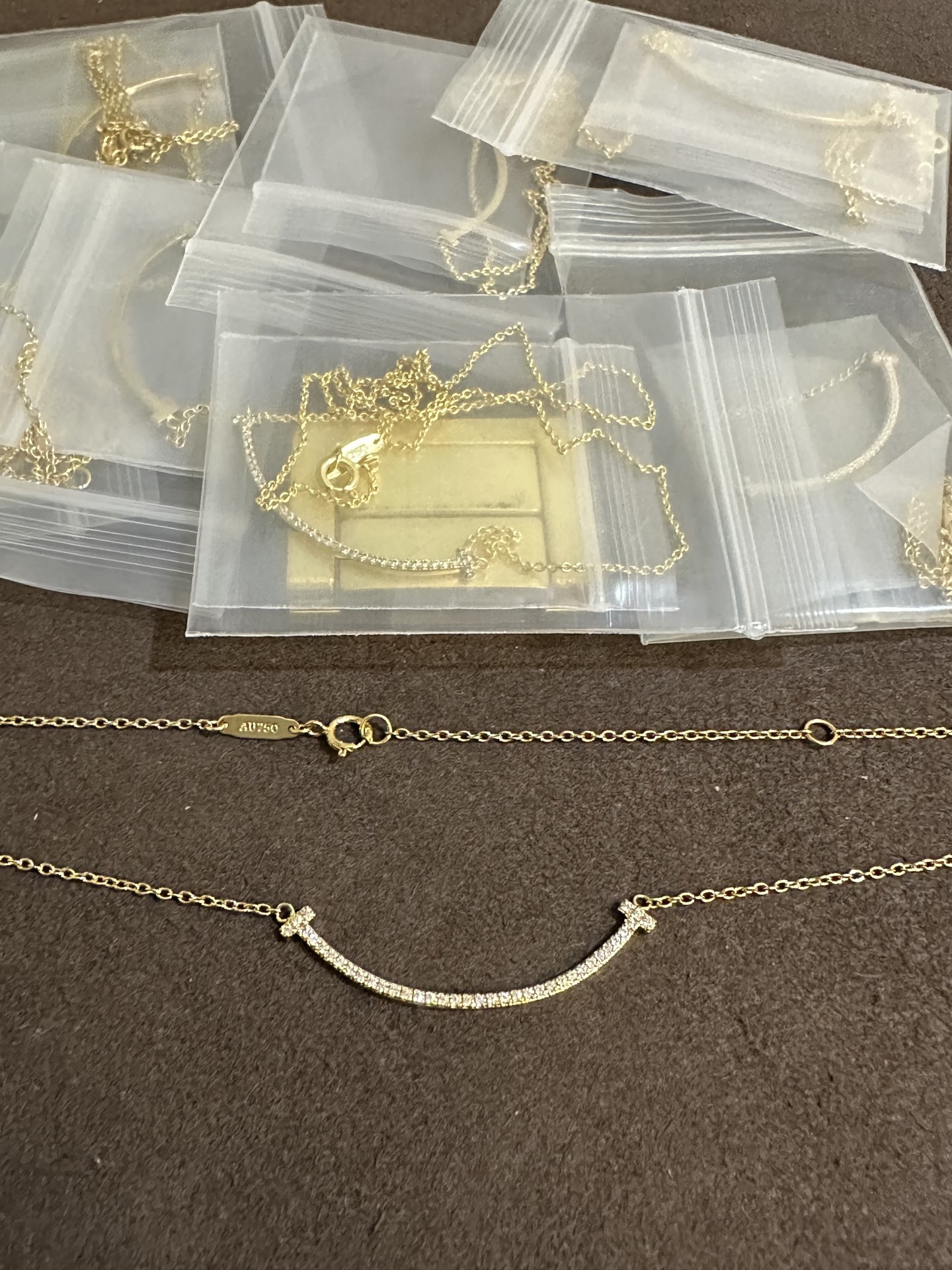 纯银顶级版蒂芙尼中号笑脸金色带钻项链