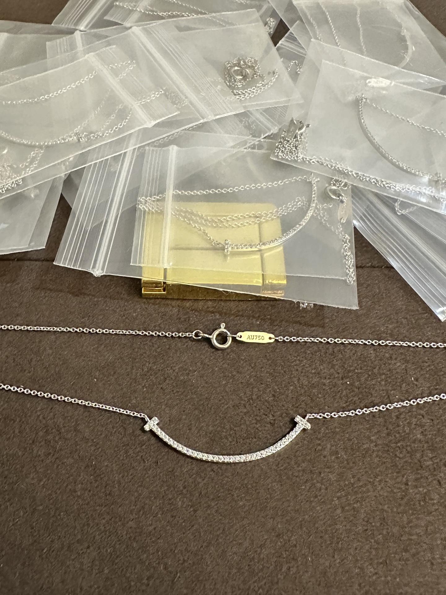 Tiffany Pure Silver Top Tier Medium Smile Silver Diamond Necklace