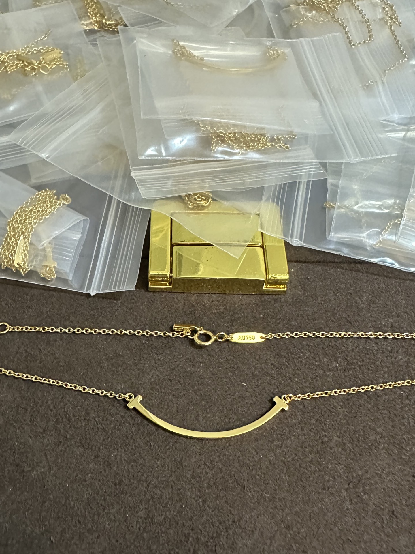 纯银顶级版蒂芙尼中号笑脸金色光面项链