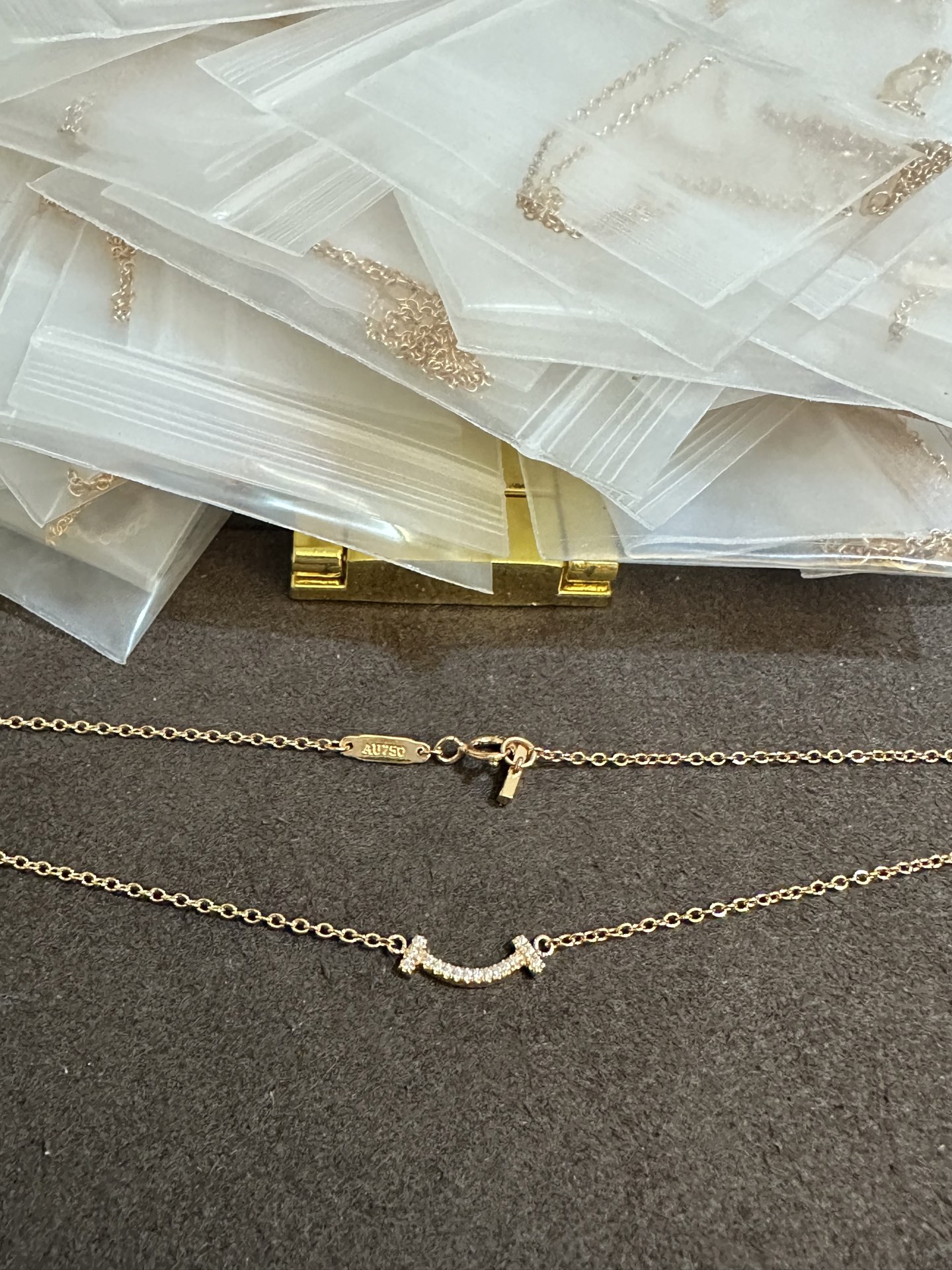 纯银顶级版蒂芙尼迷你笑脸玫瑰金带钻项链