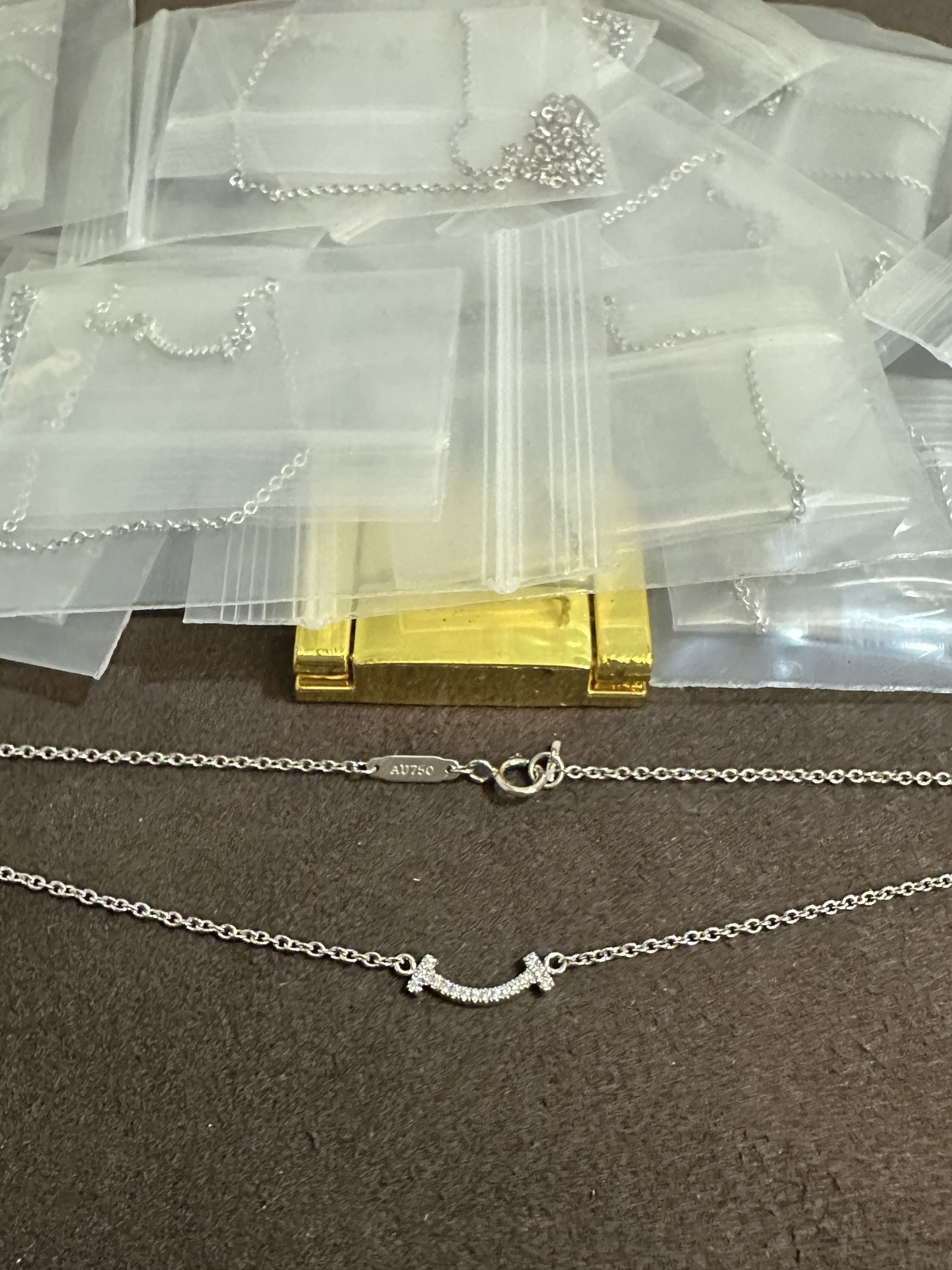 Tiffany & Co. Pure Silver Top Tier Mini Smiley Silver with Diamonds Necklace