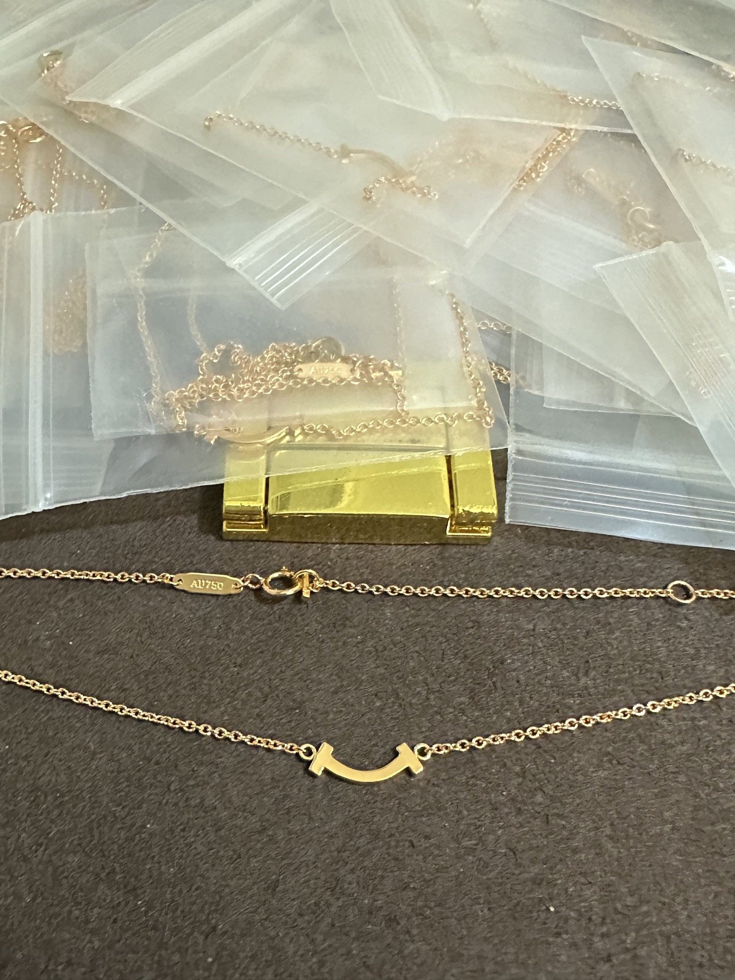 纯银顶级版蒂芙尼迷你笑脸玫瑰金光面项链