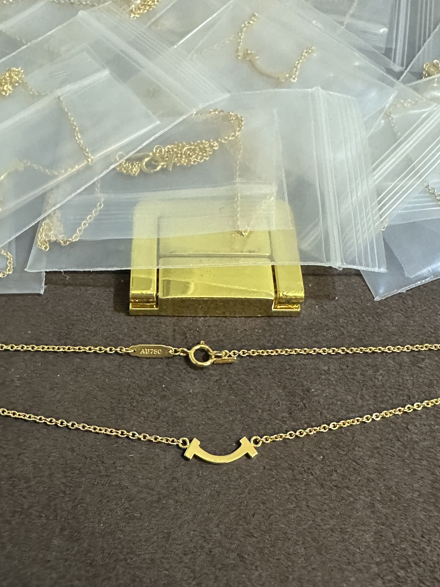 纯银顶级版蒂芙尼迷你笑脸金色光面项链