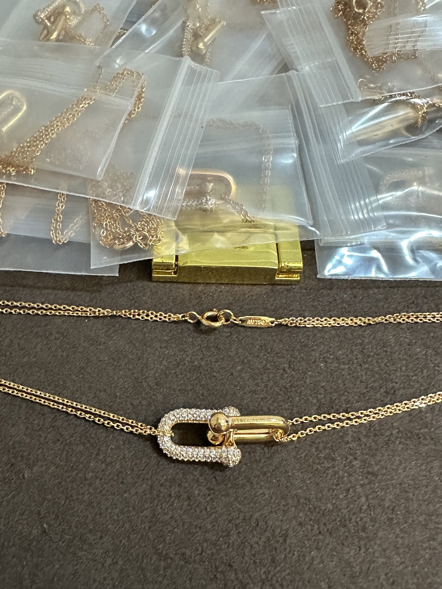 纯银顶级版蒂芙尼马蹄双环带钻项链