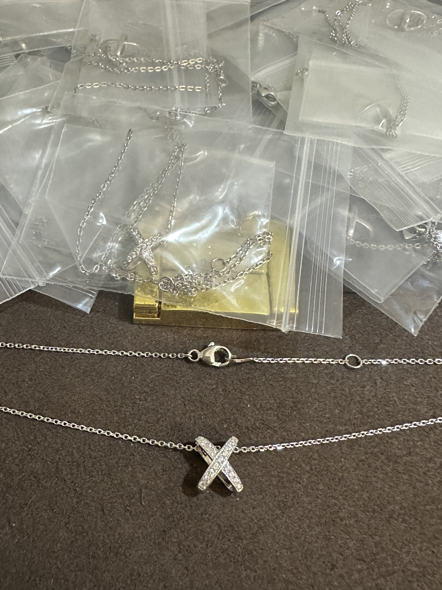 纯银顶级版尚美交叉满钻项链