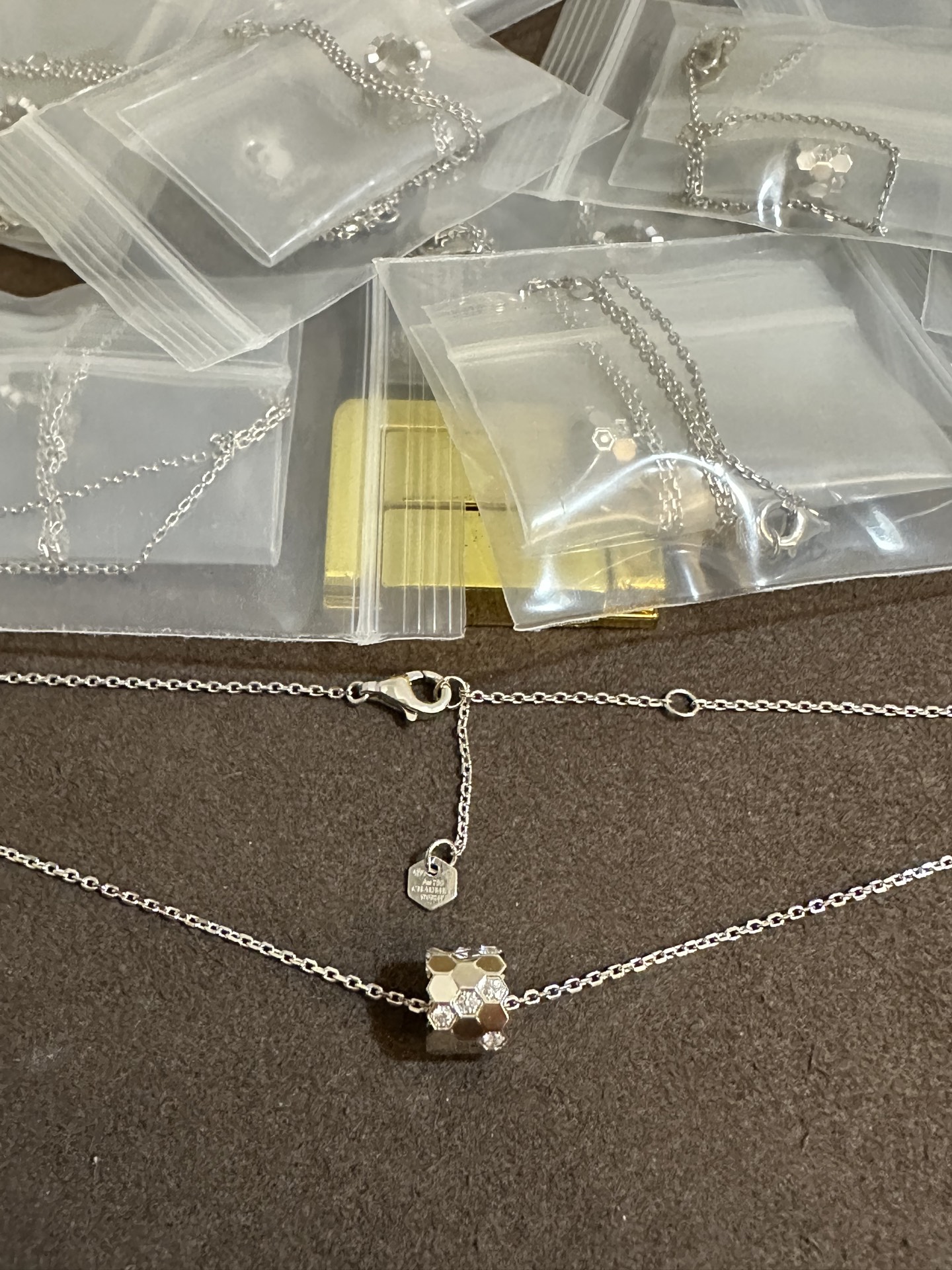 纯银顶级版尚美银色带钻蜂窝项链