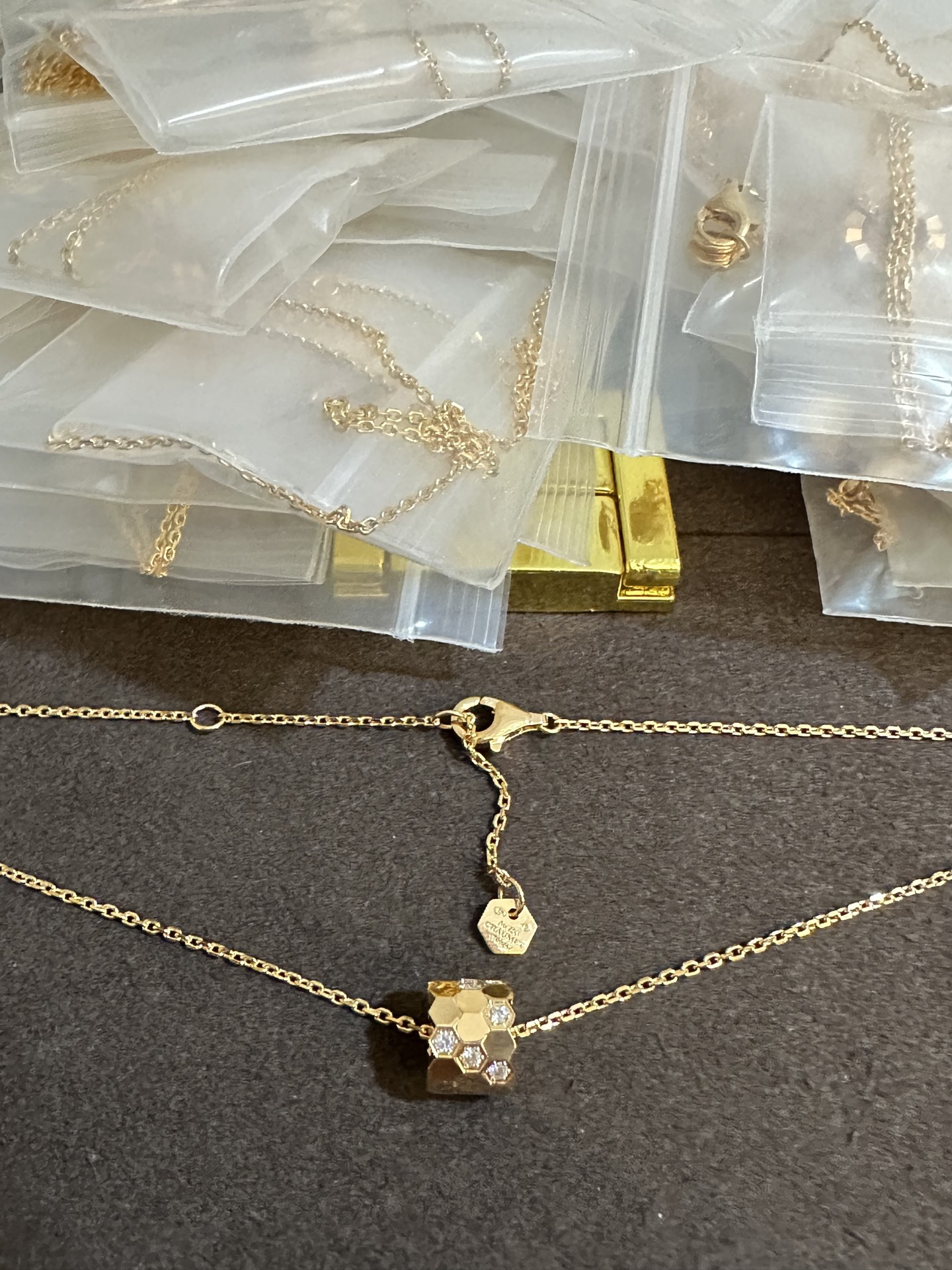 纯银顶级版尚美玫瑰金带钻蜂窝项链