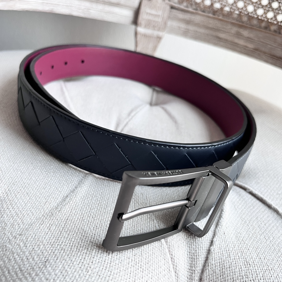 Newest Man Knitted Double-Sided Waist Belt with Italian Calves, Revolving Pin Button - 图片 3