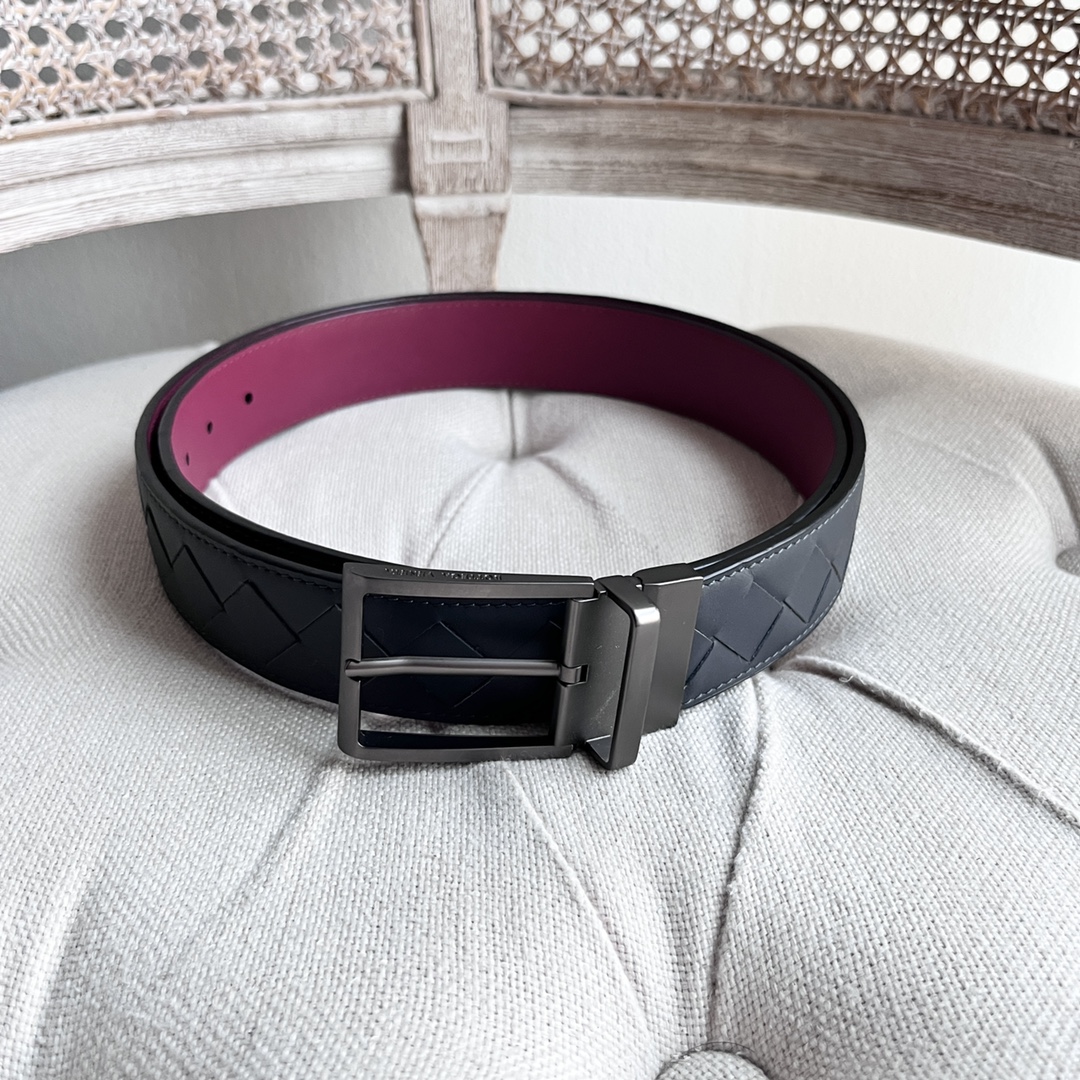 Newest Man Knitted Double-Sided Waist Belt with Italian Calves, Revolving Pin Button - 图片 2