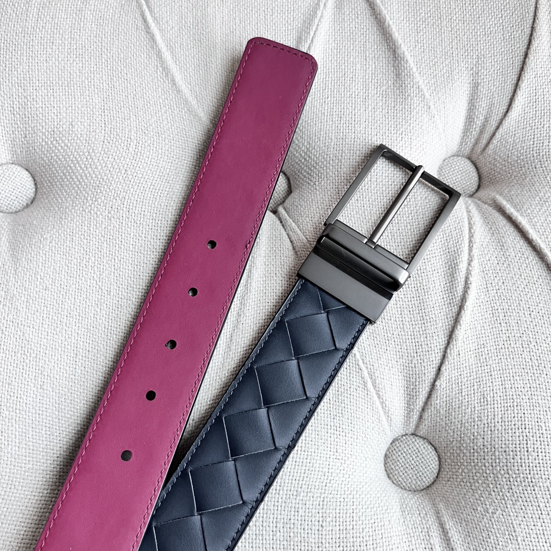 Newest Man Knitted Double-Sided Waist Belt with Italian Calves, Revolving Pin Button - 图片 4