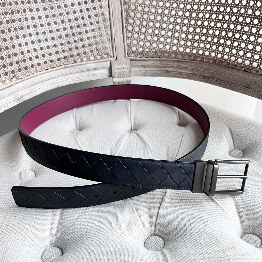 Newest Man Knitted Double-Sided Waist Belt with Italian Calves, Revolving Pin Button - 图片 5