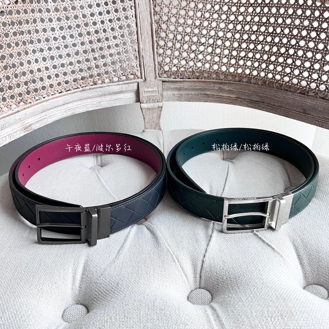 Newest Man Knitted Double-Sided Waist Belt with Italian Calves, Revolving Pin Button - 图片 1