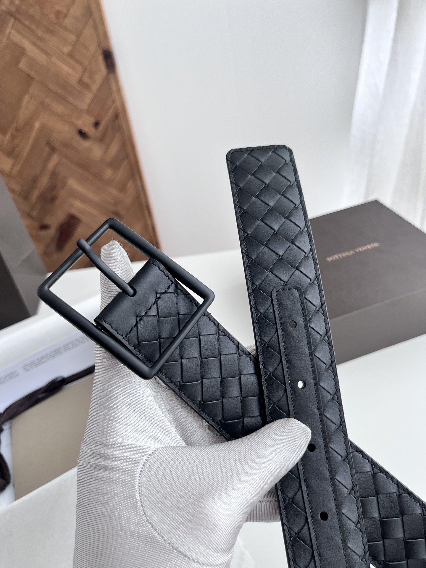  BV 2024新款宽版男士腰带 纯手工小格子intrecciato piccolo编织意大利小牛皮 搭