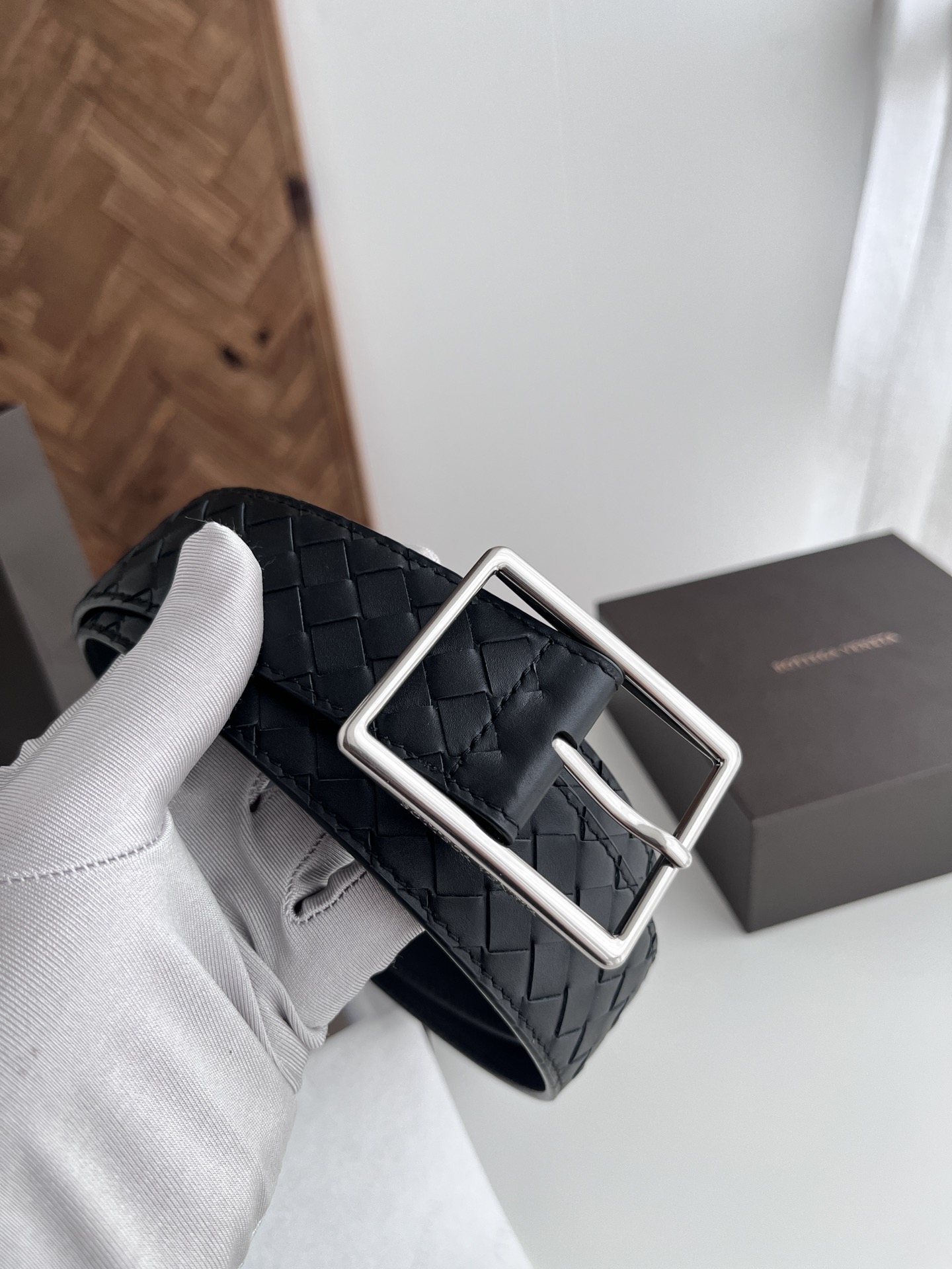  BV 2024新款宽版男士腰带 纯手工小格子intrecciato piccolo编织意大利小牛皮 搭