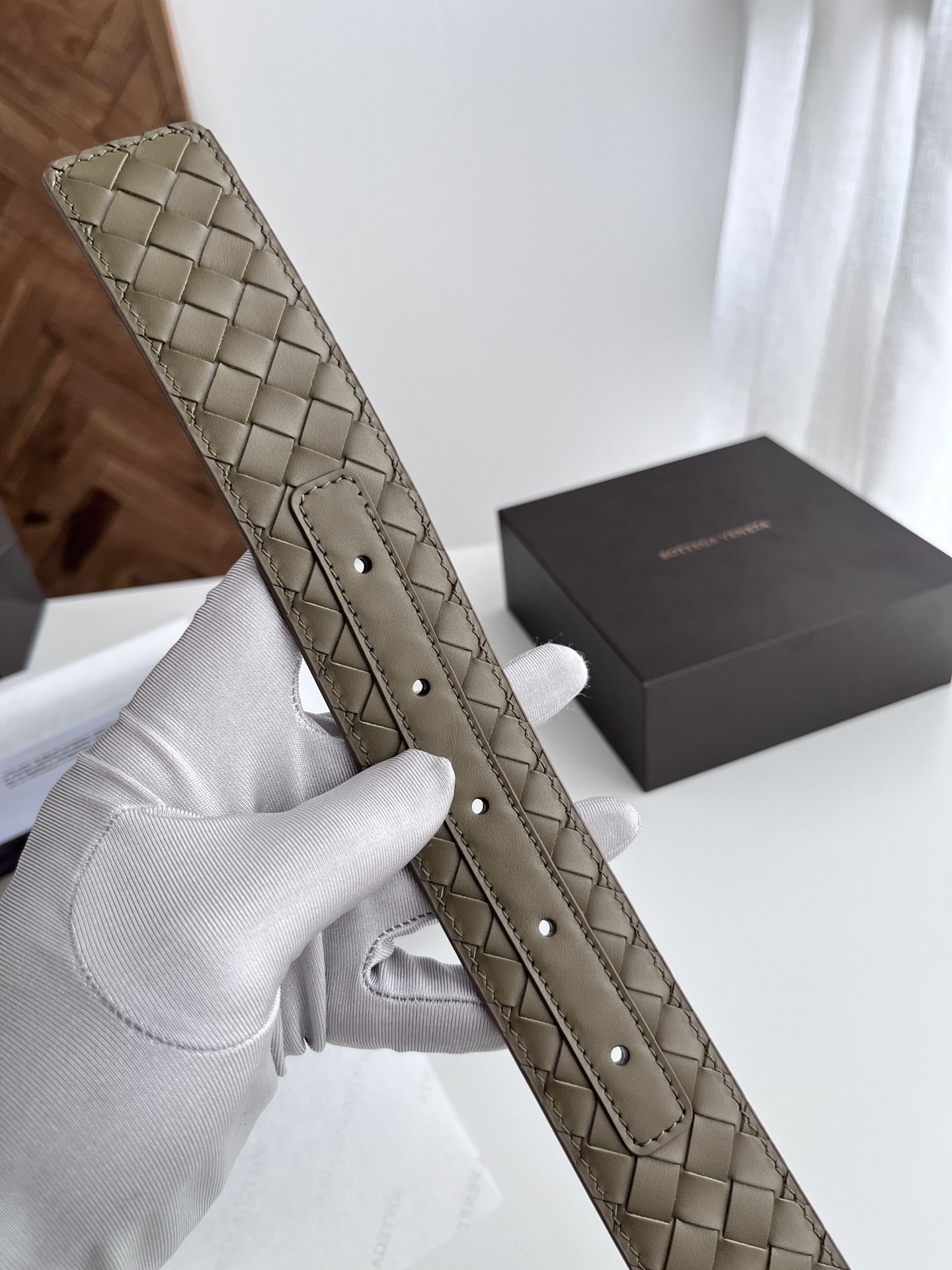  BV 2024新款宽版男士腰带 纯手工小格子intrecciato piccolo编织意大利小牛皮 搭