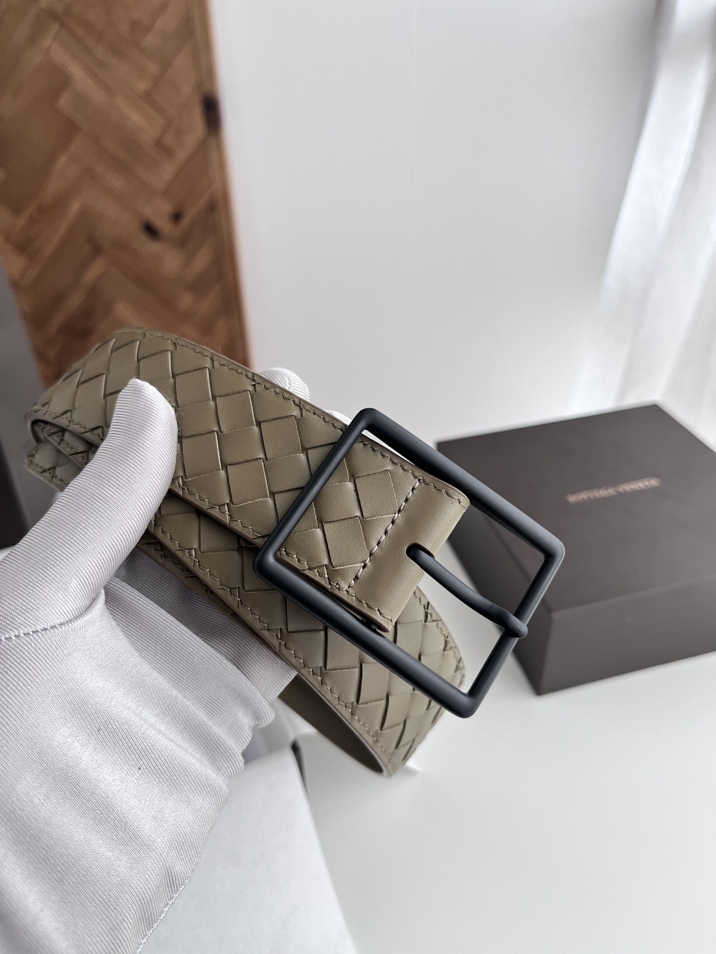  BV 2024新款宽版男士腰带 纯手工小格子intrecciato piccolo编织意大利小牛皮 搭