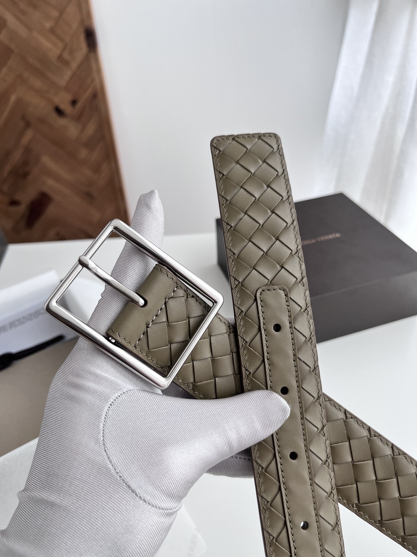  BV 2024新款宽版男士腰带 纯手工小格子intrecciato piccolo编织意大利小牛皮 搭