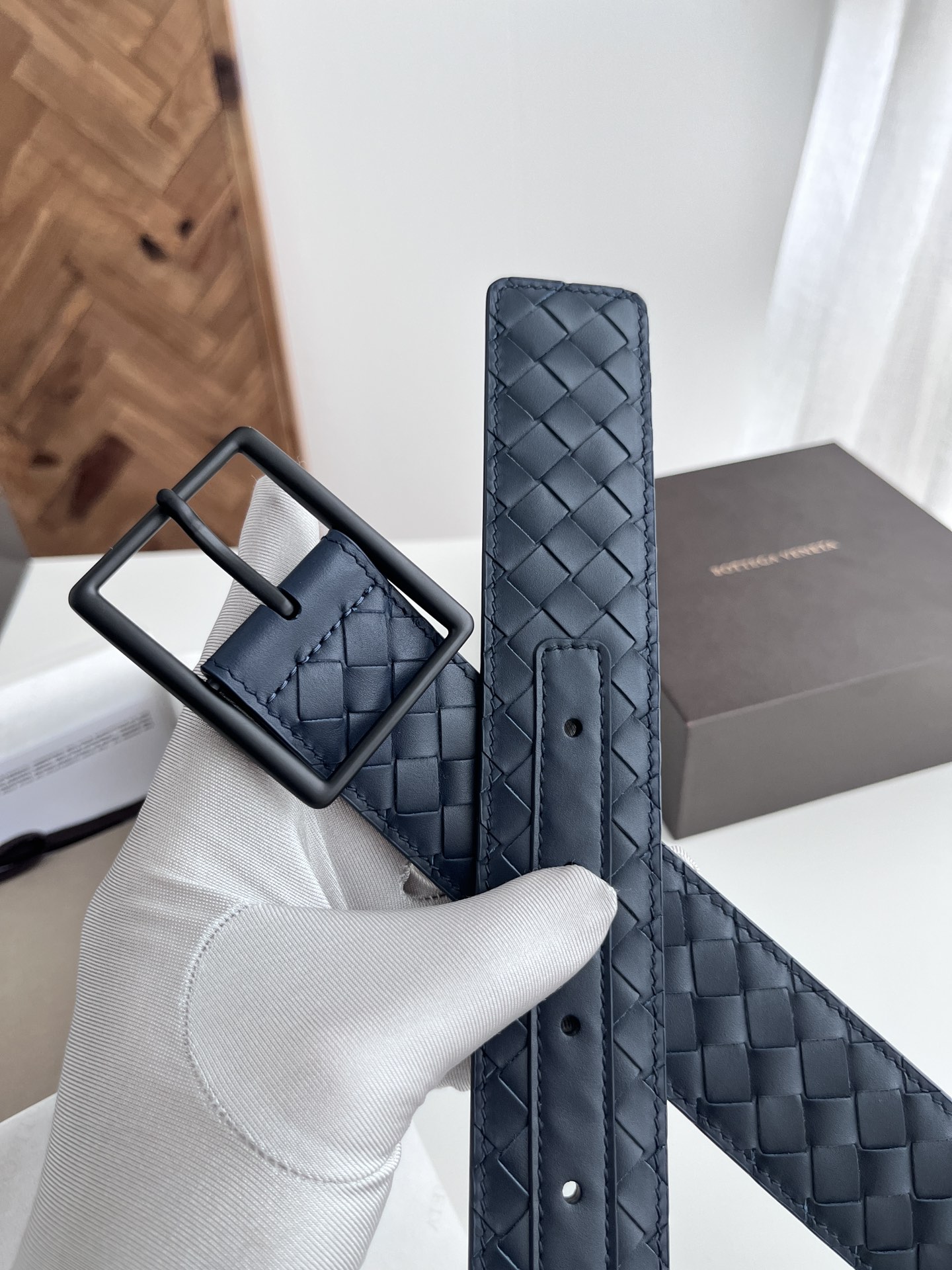  BV 2024新款宽版男士腰带 纯手工小格子intrecciato piccolo编织意大利小牛皮 搭