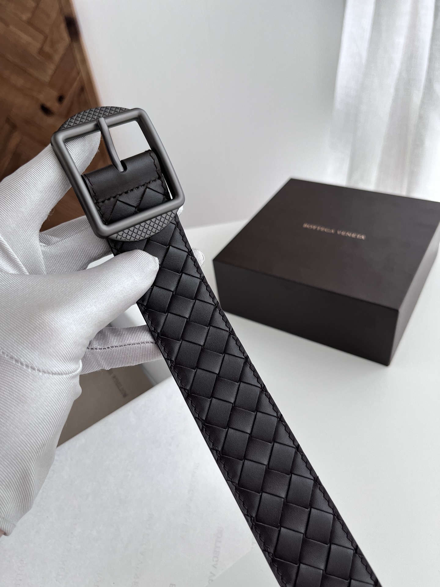Luxury Men’s Coffee-Colored Leather Belt with Italian Hand-Knitted Detail and Premium Quality Craftsmanship - 图片 3