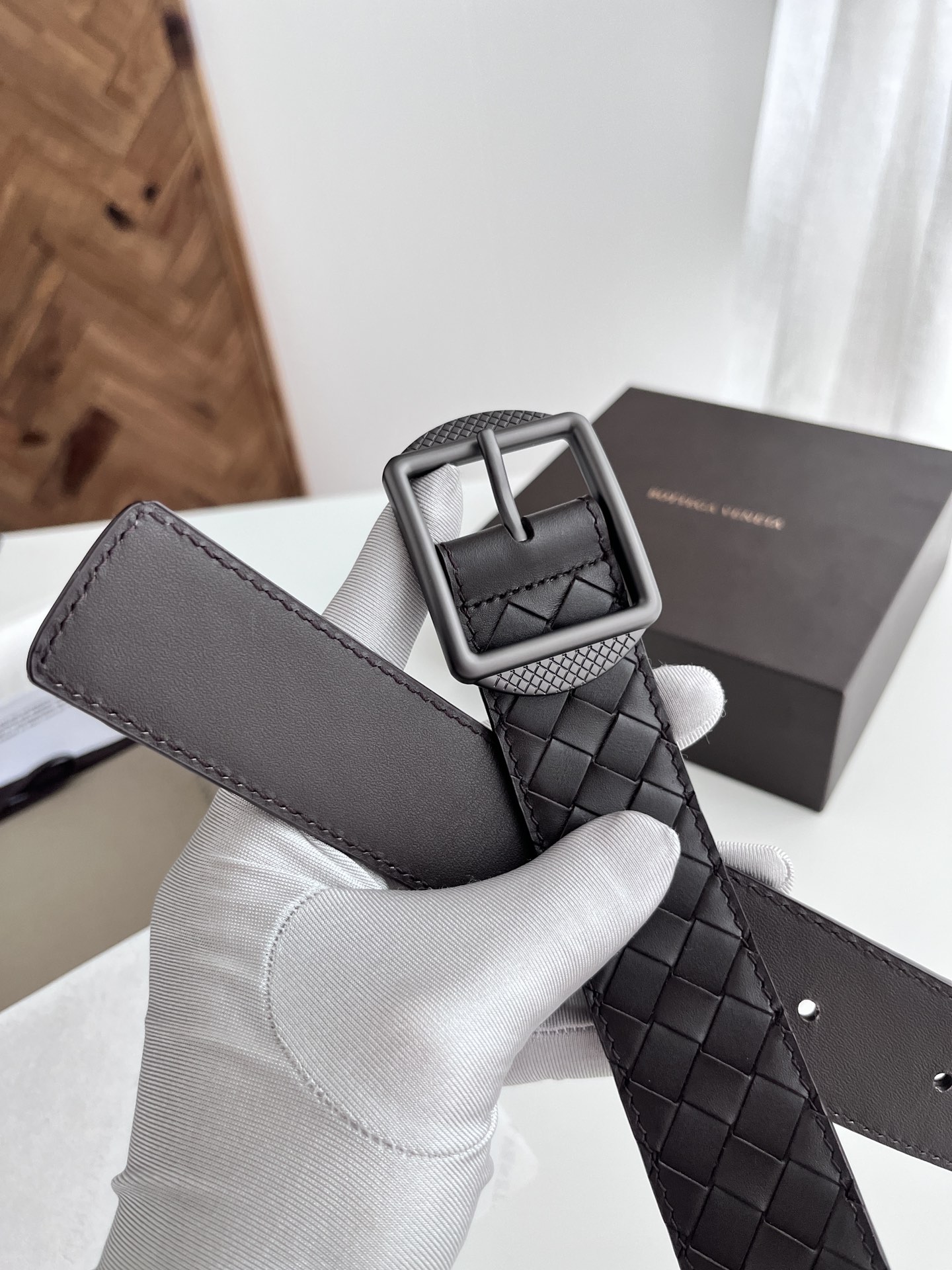 Luxury Men’s Coffee-Colored Leather Belt with Italian Hand-Knitted Detail and Premium Quality Craftsmanship - 图片 4
