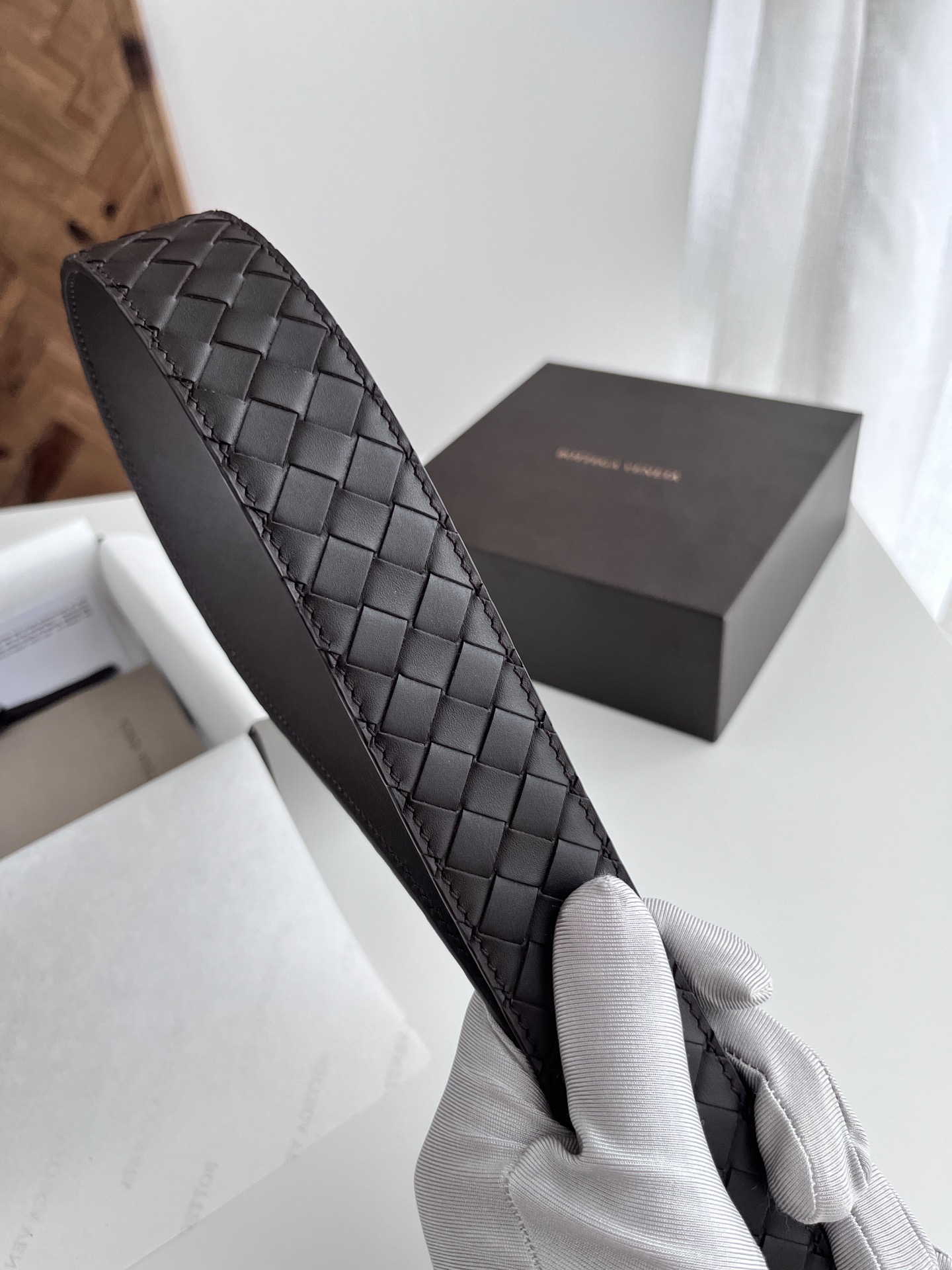 Luxury Men’s Coffee-Colored Leather Belt with Italian Hand-Knitted Detail and Premium Quality Craftsmanship - 图片 5