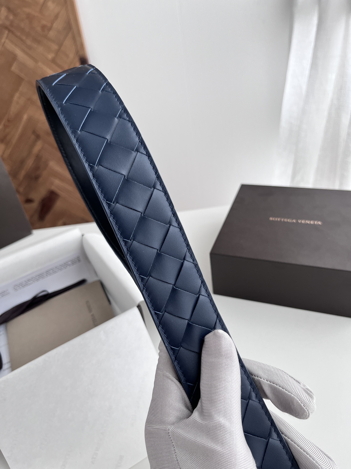 Bottega Veneta 代购级 BV 2024宽版男士腰带 纯手工大格子intreccio编织意大利小牛皮 搭配真空枪色针扣 皮带宽度4