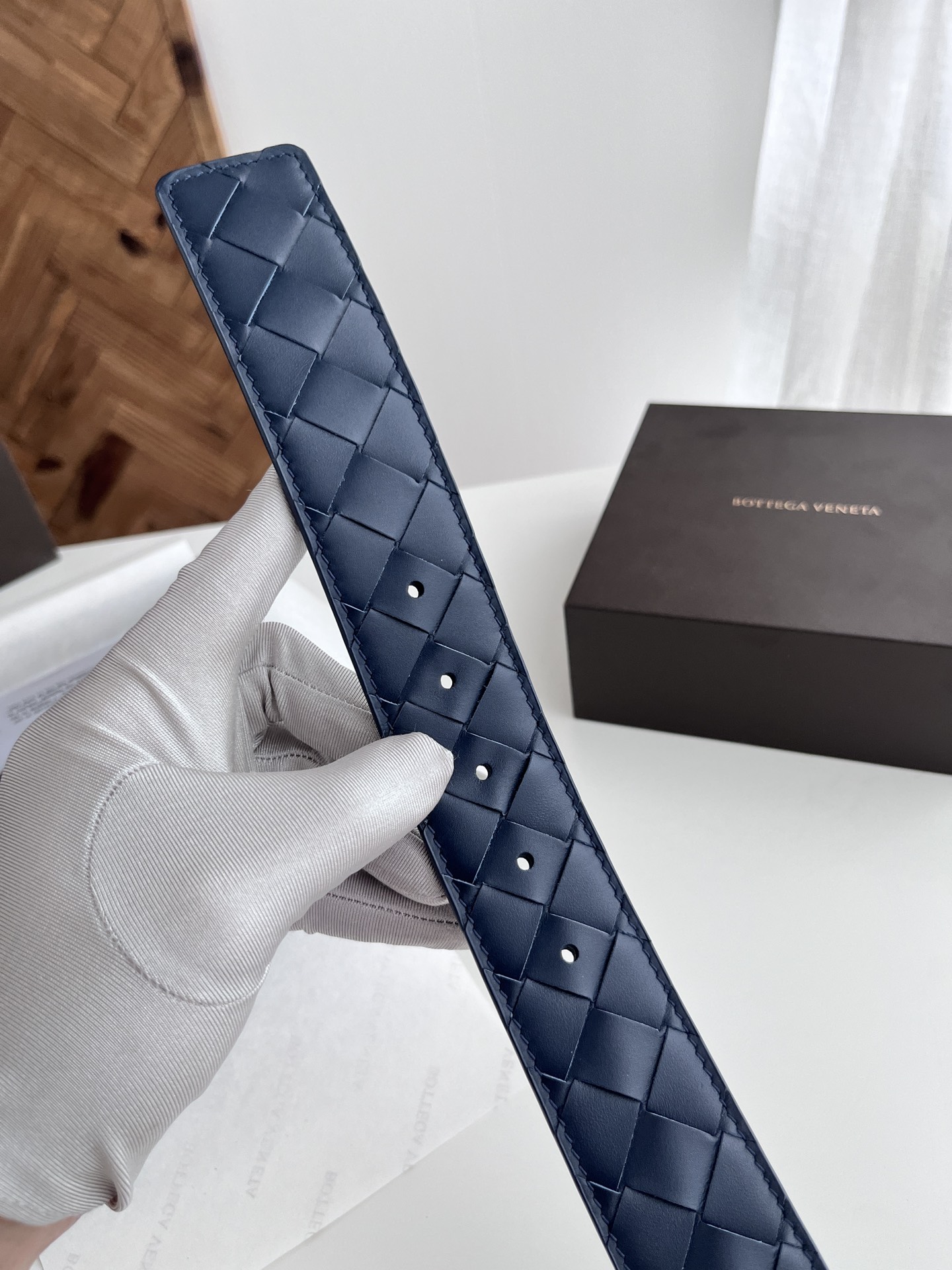 Bottega Veneta 代购级 BV 2024宽版男士腰带 纯手工大格子intreccio编织意大利小牛皮 搭配真空枪色针扣 皮带宽度4