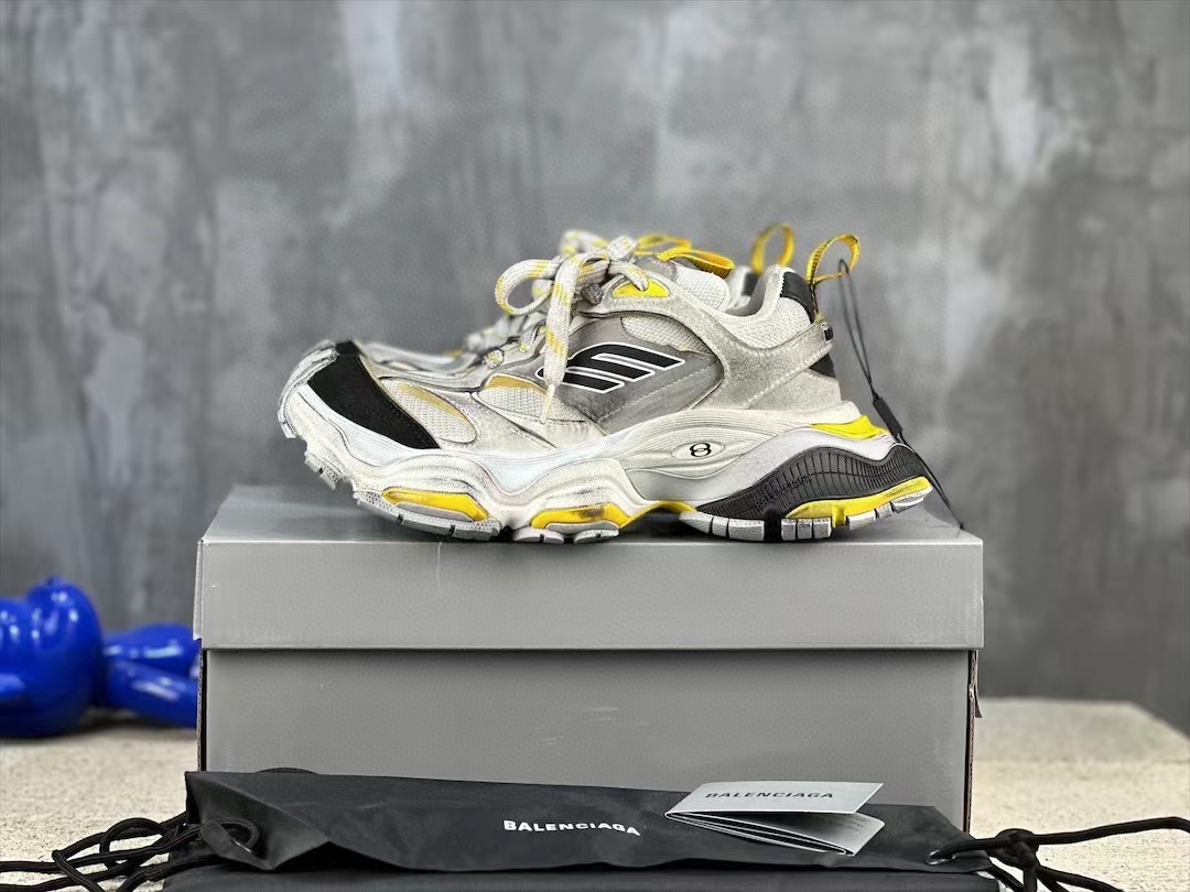 Balenciaca CARGO zapatos casuales de estilo de vida bajos con cordones y punta redonda de malla gris, negro y amarillo …