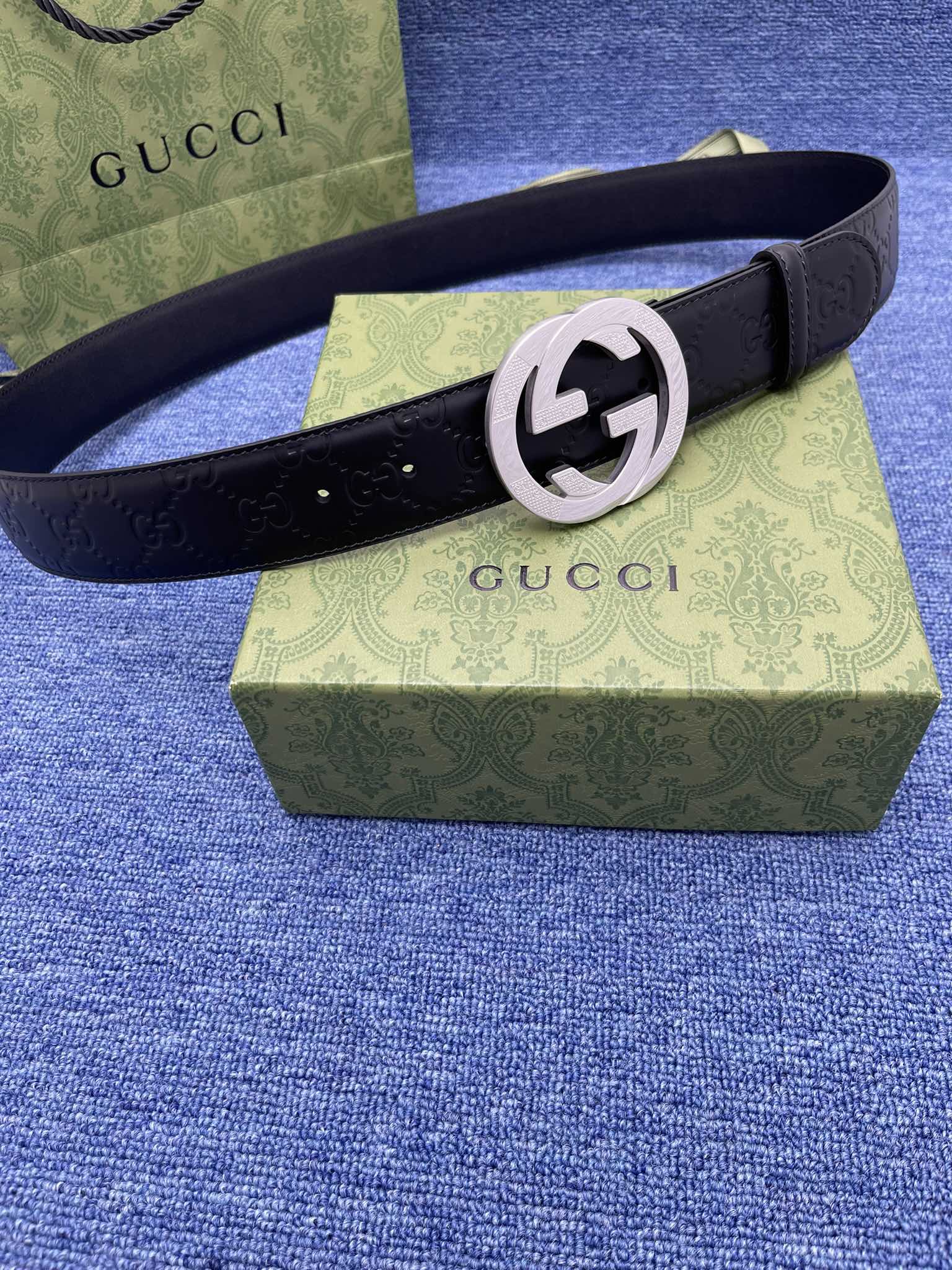 Gucci[正]38MM原单进口双面头层小牛皮搭配原单钌钯电镀双G扣质感无可挑剔货真价实品质保证️️