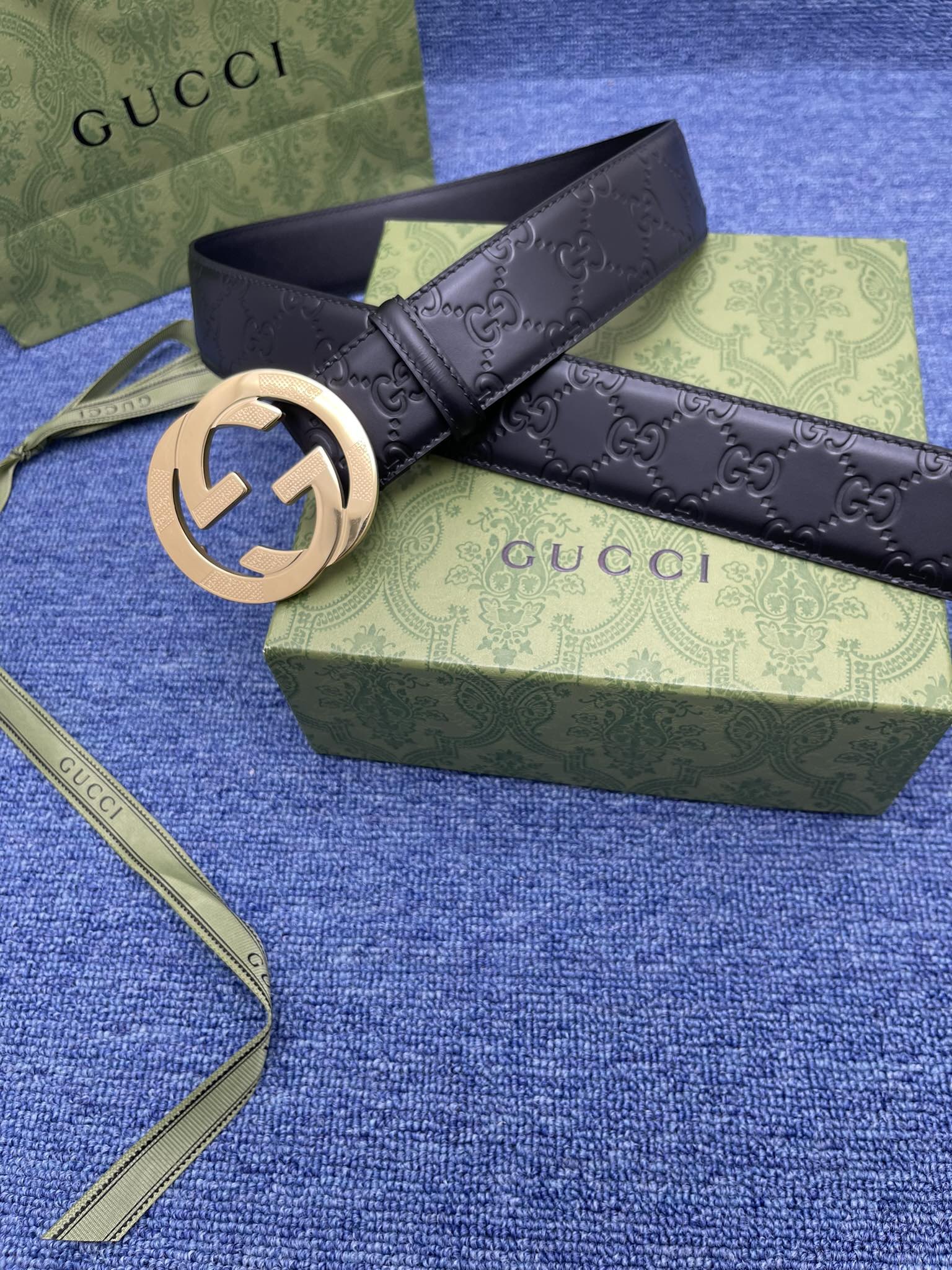 Gucci[正]38MM原单进口双面头层小牛皮搭配原单钌钯电镀双G扣质感无可挑剔货真价实品质保证️️