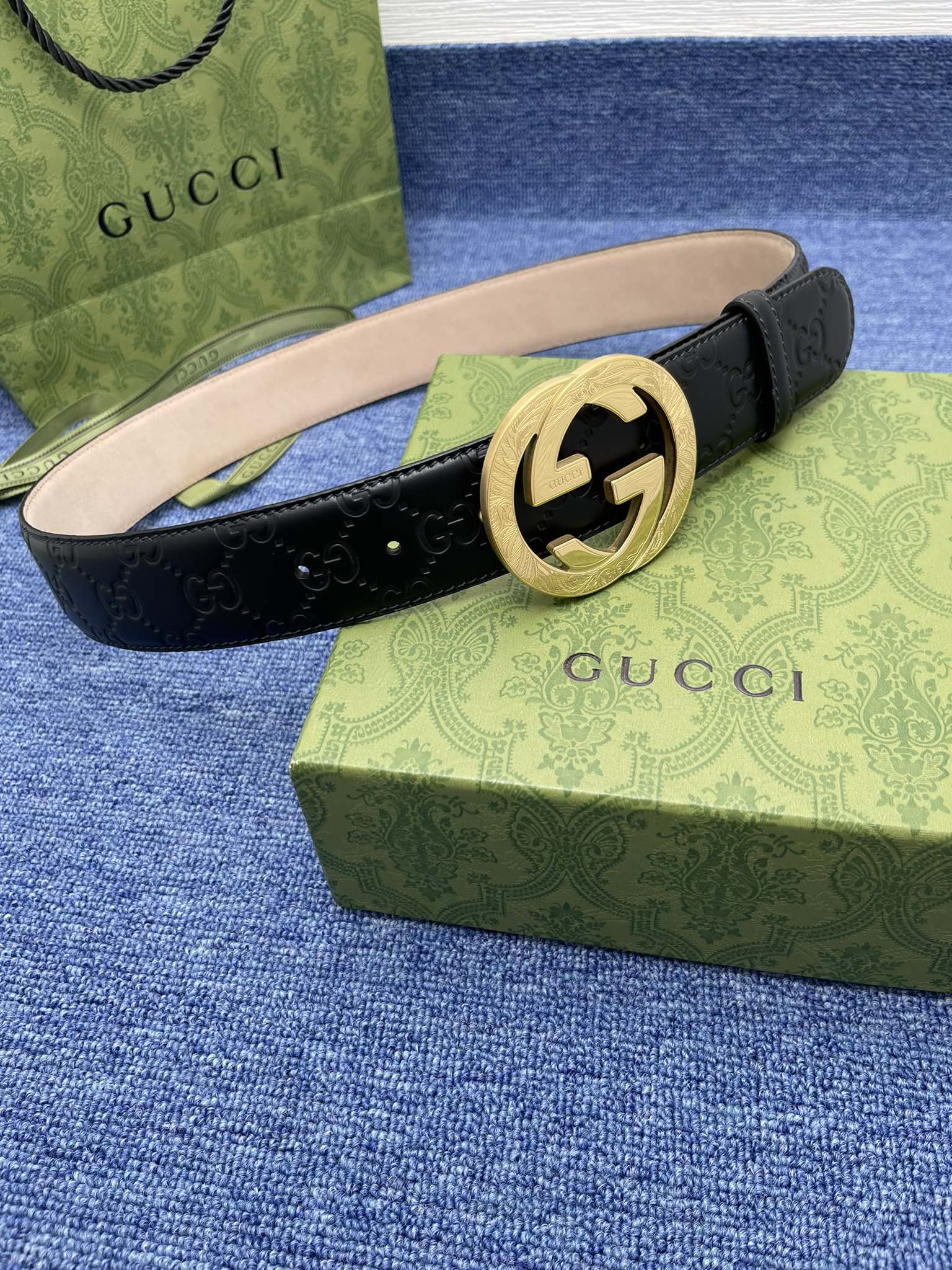 Gucci[正]38MM原单进口双面头层小牛皮搭配原单钌钯电镀双G扣质感无可挑剔货真价实品质保证️️