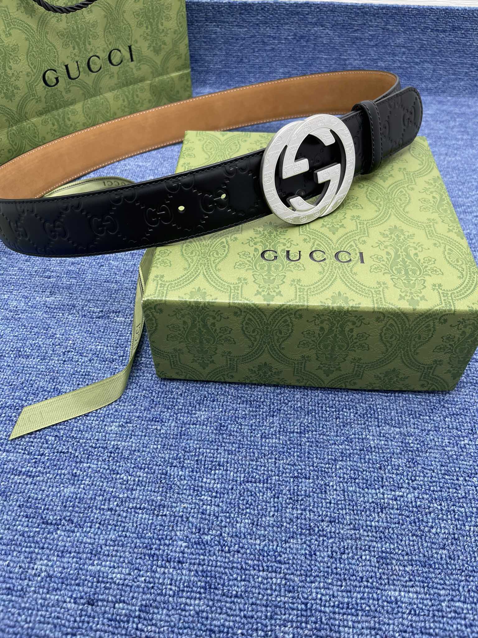 Gucci[正]38MM原单进口双面头层小牛皮搭配原单钌钯电镀双G扣质感无可挑剔货真价实品质保证️️