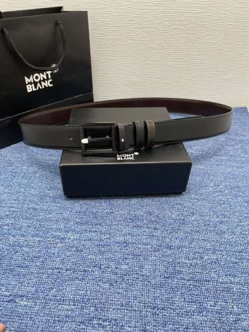 Montblanc Monogram Leather Belt, 3.5 cm, Black, Ideal for Jeans, Adjustable