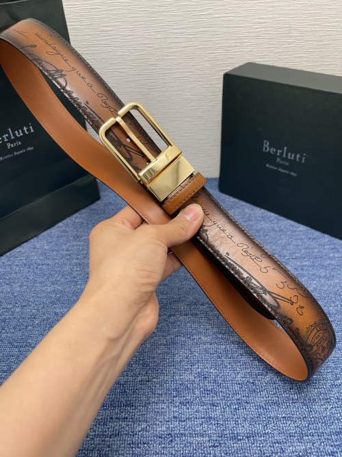 Berluti Venezia Leather Belt with Patina Finish and Steel Pin Buckle 1 Berluti Venezia Leather Belt with Patina Finish and Steel Pin Buckle